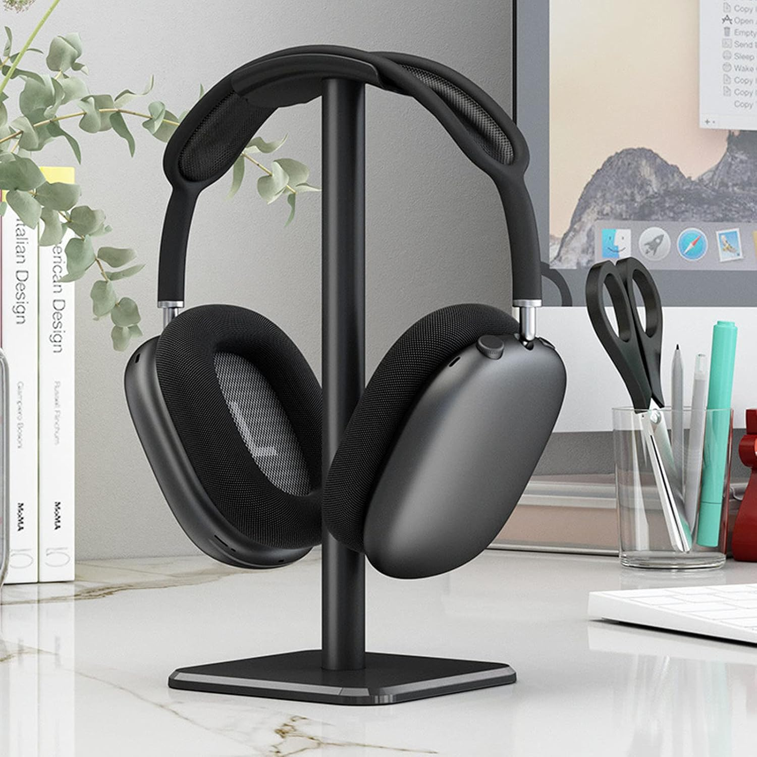 Headphone Stand, Universal Gaming Headset Holder with Aluminum Supporting Bar Non Slip Base Earphone Stand for All Headphone Sizes, for Home Gaming Office Earphone Accessories (Black) - White image number 4