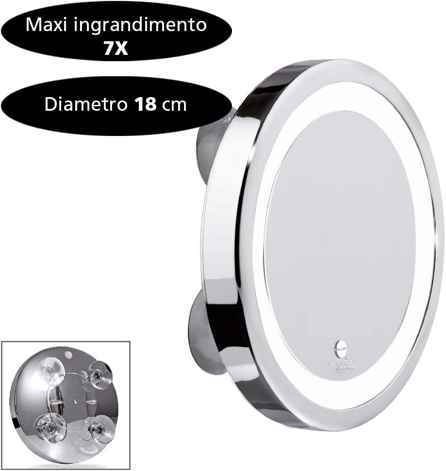 MACOM 211 Solar Sensation and Bright Magnifying Make-Up Cosmetic Mirror with LED Light and Suction Cups, Silver