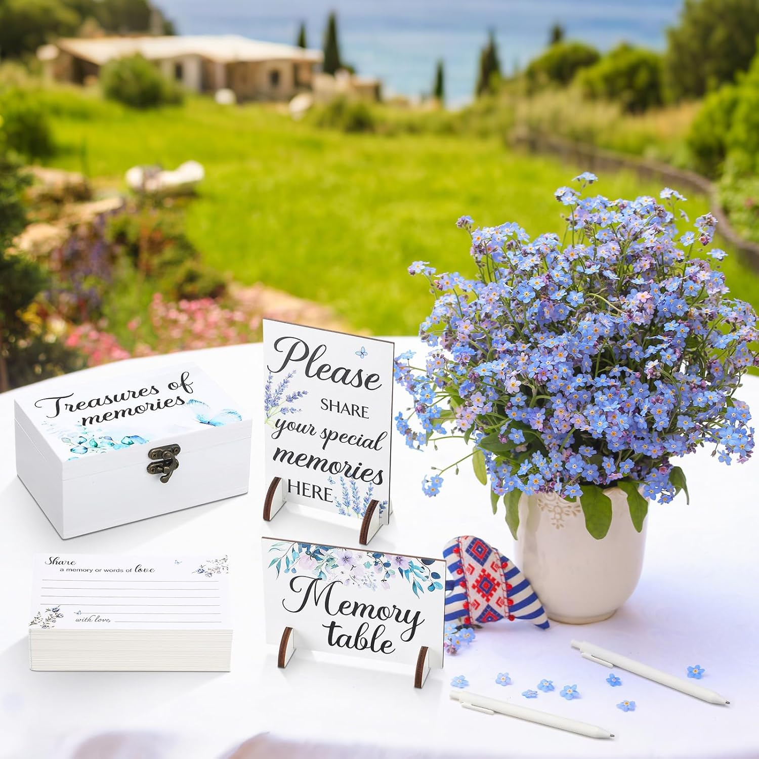 Gilprop 112 Pcs Celebration of Life Memory Cards Set Share a Memory Cards with Box 2 Wood Sign with 4 Hold and 5 Pens, Sympathy Memorial Gifts Funeral Keepsake Decorations (Butterfly) image number 4