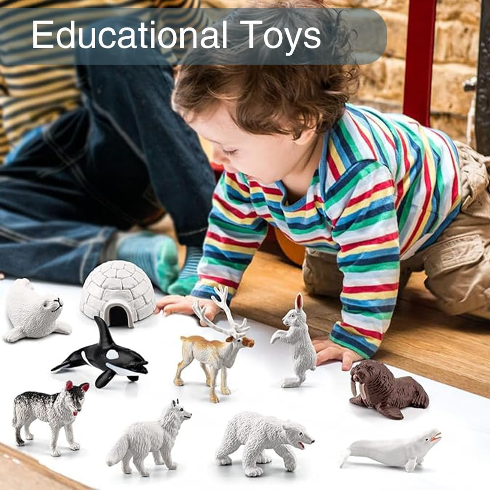 10PCS Mini Arctic Animals Figurines Plastic Polar Bear Action Model, Arctic Circle Ocean Sea Animals Bear Seal Reindeer Wolf Rabbit Arctic Realistic Figurines image number 1