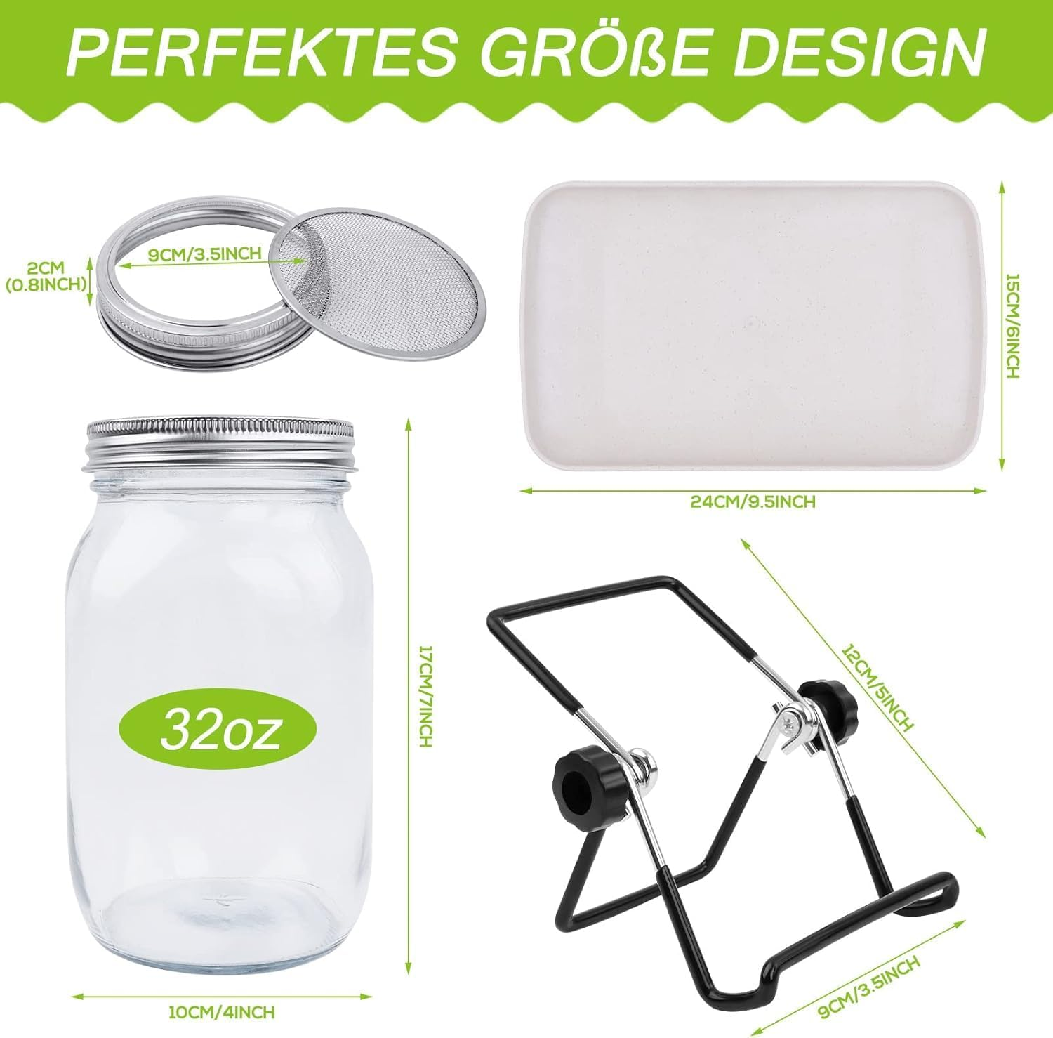 2Pcs Sprouting Jar Kit &ndash; Wide Mouth Mason Jars with Stainless Steel Lids, Stand & Tray | Organic Seed Sprouter for Broccoli, Alfalfa, Mung Beans | Healthy Home Growing Kit for Vegans & Gardeners image number 1