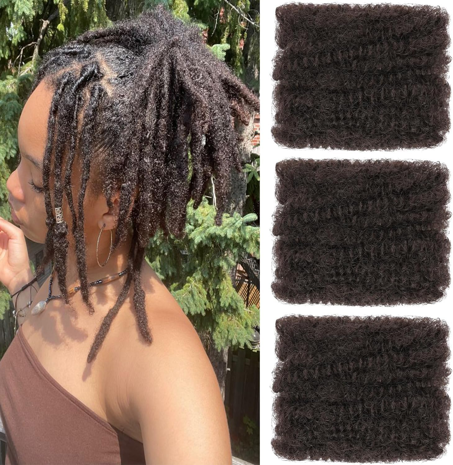 Mscat 10 Inch 3 Bundles Afro Kinky Curly Braiding Bulk Women Hair for Spring Twist Hair Natural Black Afro Kinkys Bulk Hair Synthetic for Dreadlocks Extensions Repair Locs Springy Twists 30 G/Pack (1B