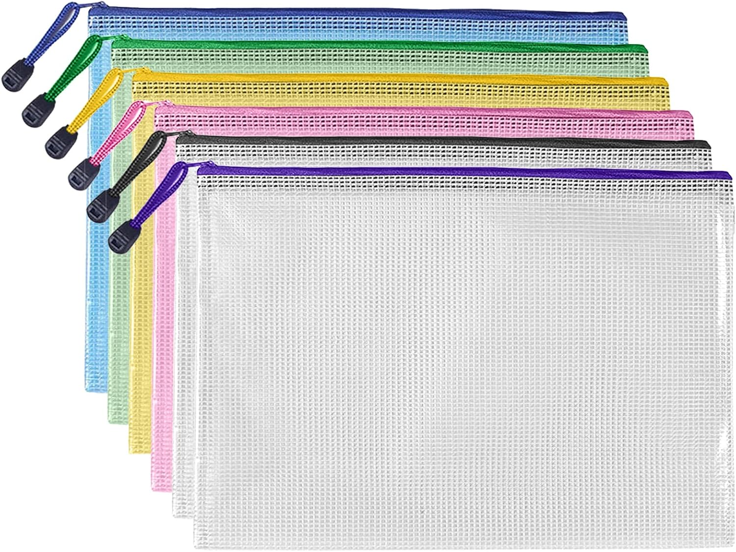 SAYEEC 6 Pack Mesh Zipper Pouch, A4 Letter Size Plastic Zipper Bags for Organizing, Waterproof Zip File Folders Document Storage Bags for Travel School Office Home Supplies Organization (6 Colors) image number 3