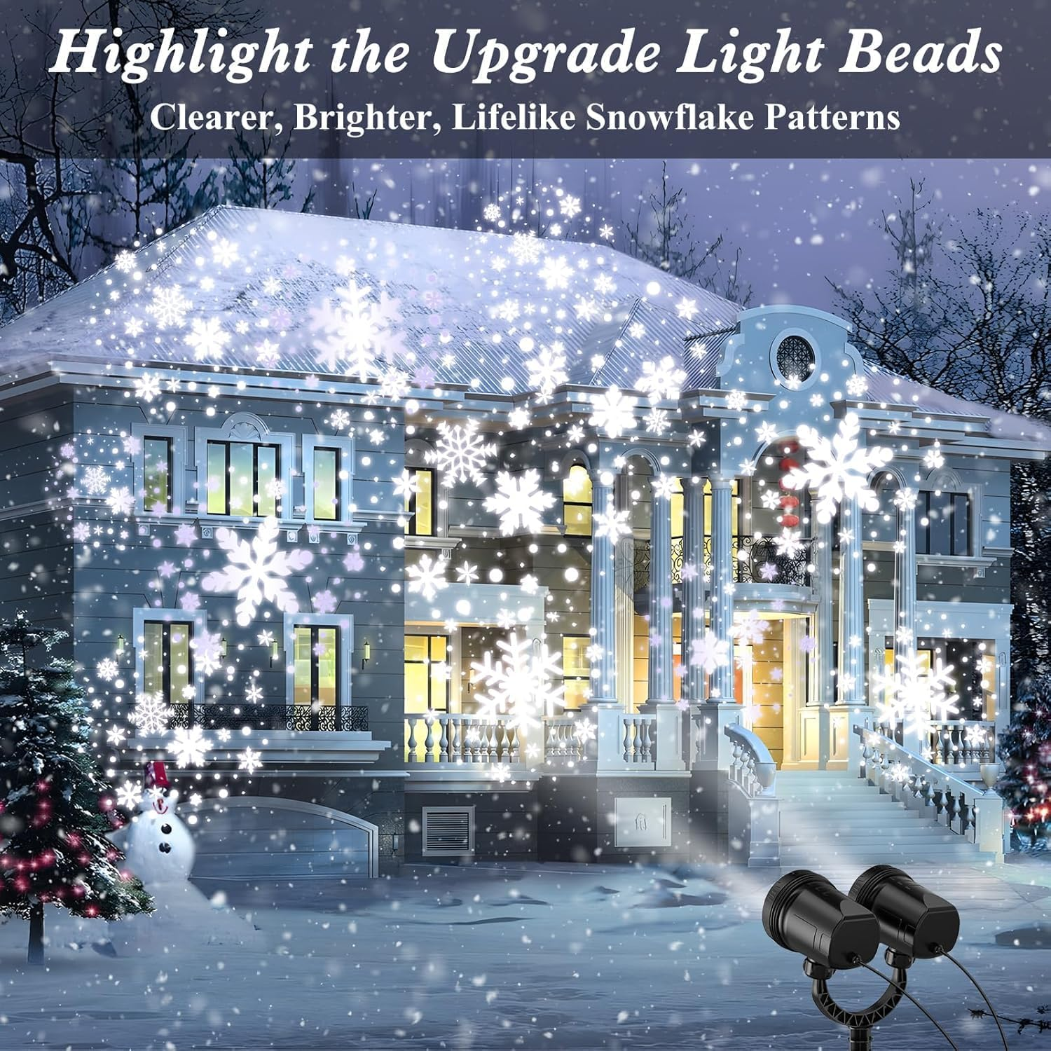 Christmas Double Head Snowflake Projection Lights, Outdoor LED Christmas Lights IP65 Waterproof,Rotating Snow Lamp Brighter LED Landscape for Xmas Holiday Party Decoration image number 4