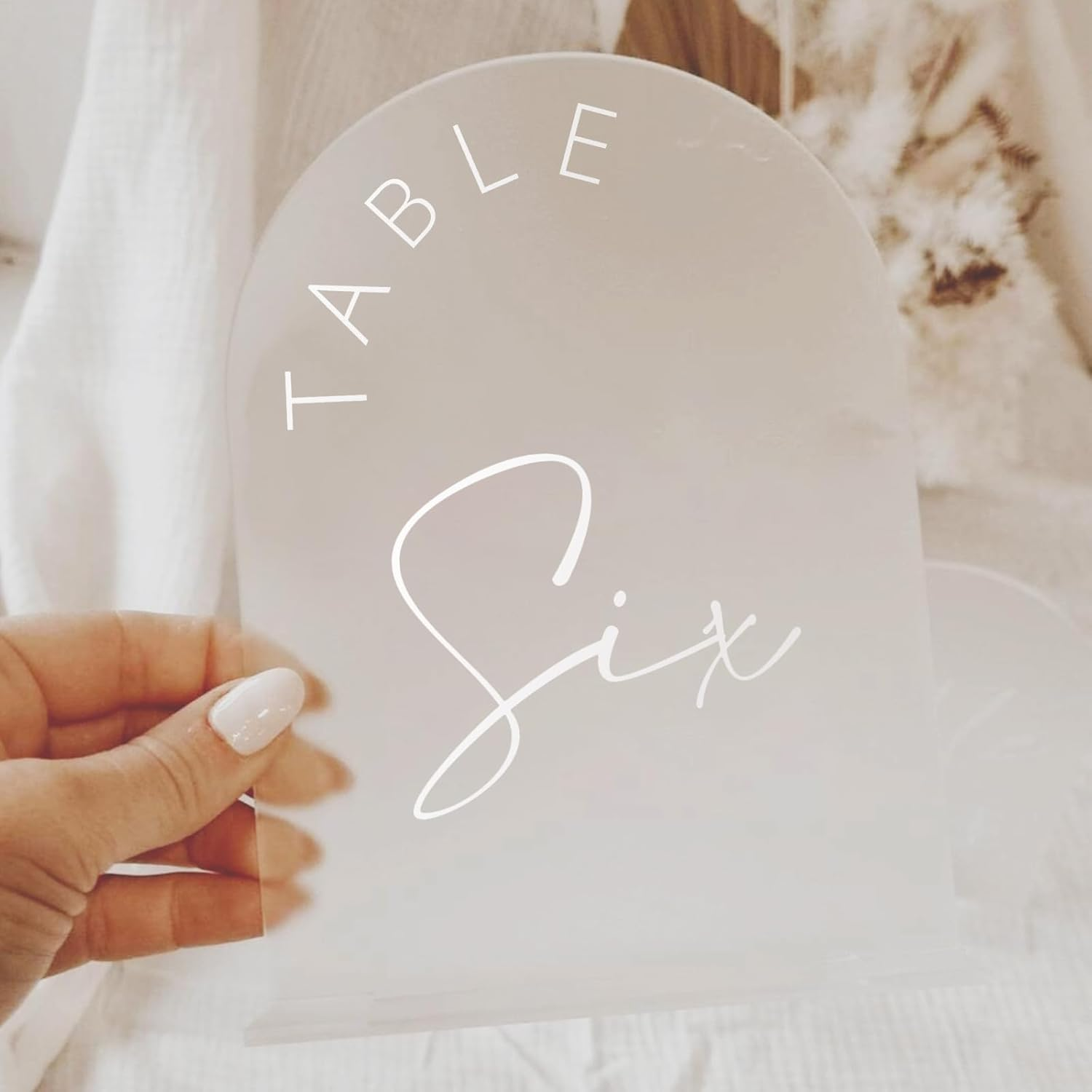 JINMURY Frosted Arch Wedding Table Numbers 1-10 with Stands, 5X7 Inch Frosted Arch Acrylic Sign with White Letters, Frosted Arch Acrylic Table Numbers for Wedding Reception (Frosted Table Numbers image number 3