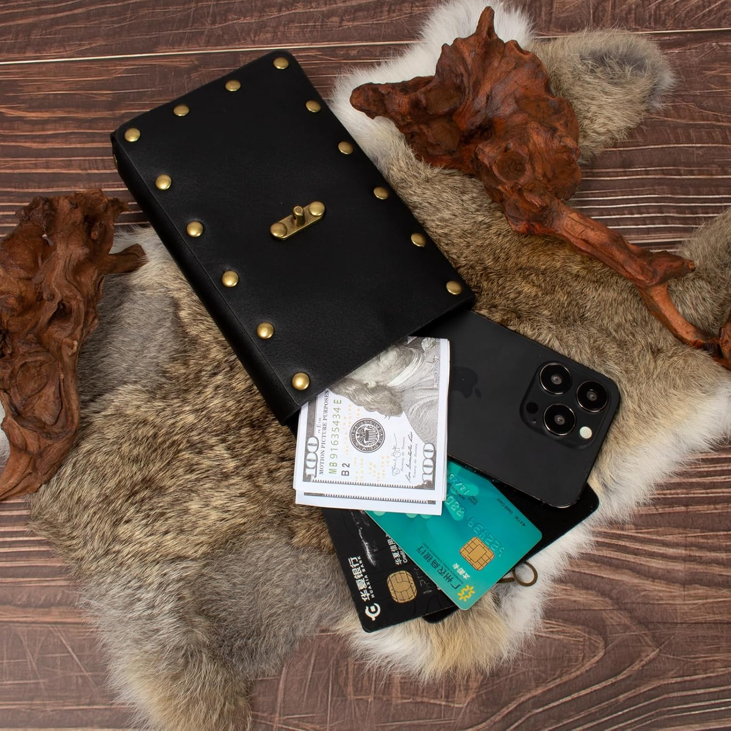 Belt Holster Comfortable Waist Bag Phone Holder Steampunk Ren Faire Costume Piece Accessories Festival Cosplay Medieval Waist Bag, 1-Black, One Size - 1-Brown image number 2