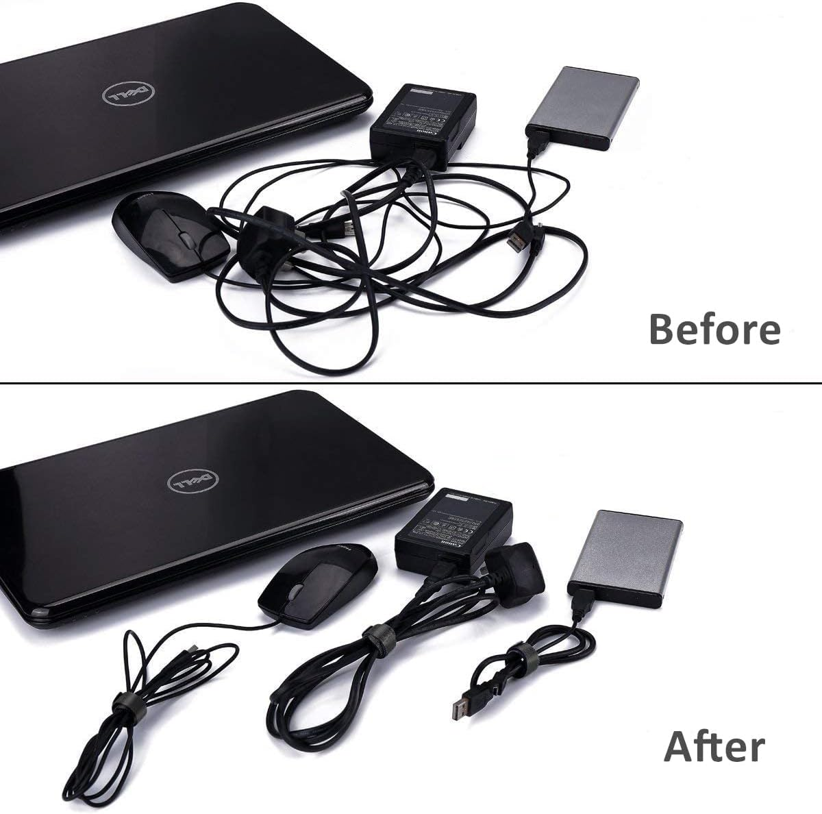 50PCS Reusable Cable Ties Cable Straps,Trilancer 20Cmx1.2Cm Thin Wire Cord Organization Ties with Hook and Loop for Home, Office and Data Centers(Black)