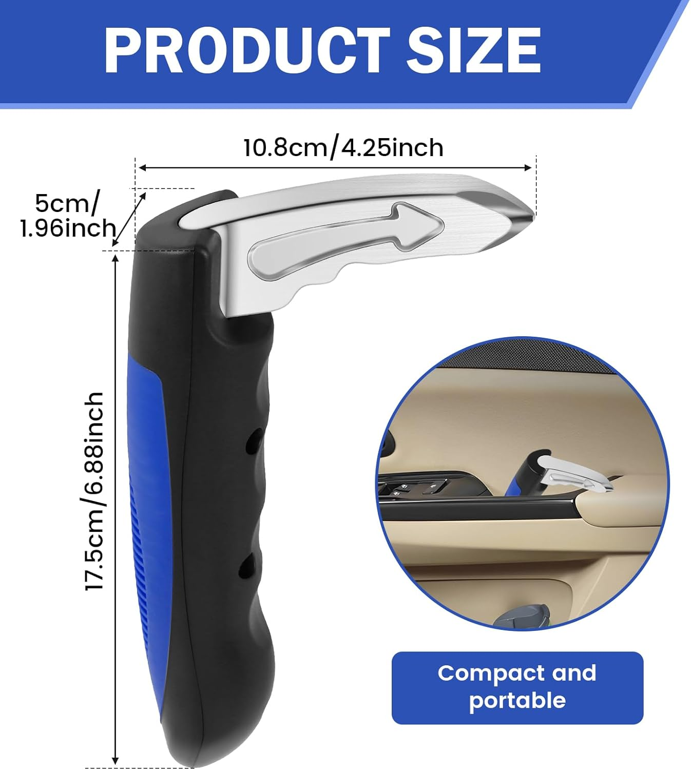 2Pcs Car Door Assist Handle, 3 in 1 Multifunction Portable Vehicle Support Handle Seatbelt Cutter Window Breaker, Car Door Handle Assist for Elderly and Car Emergency Tool (Blue) - Red image number 5