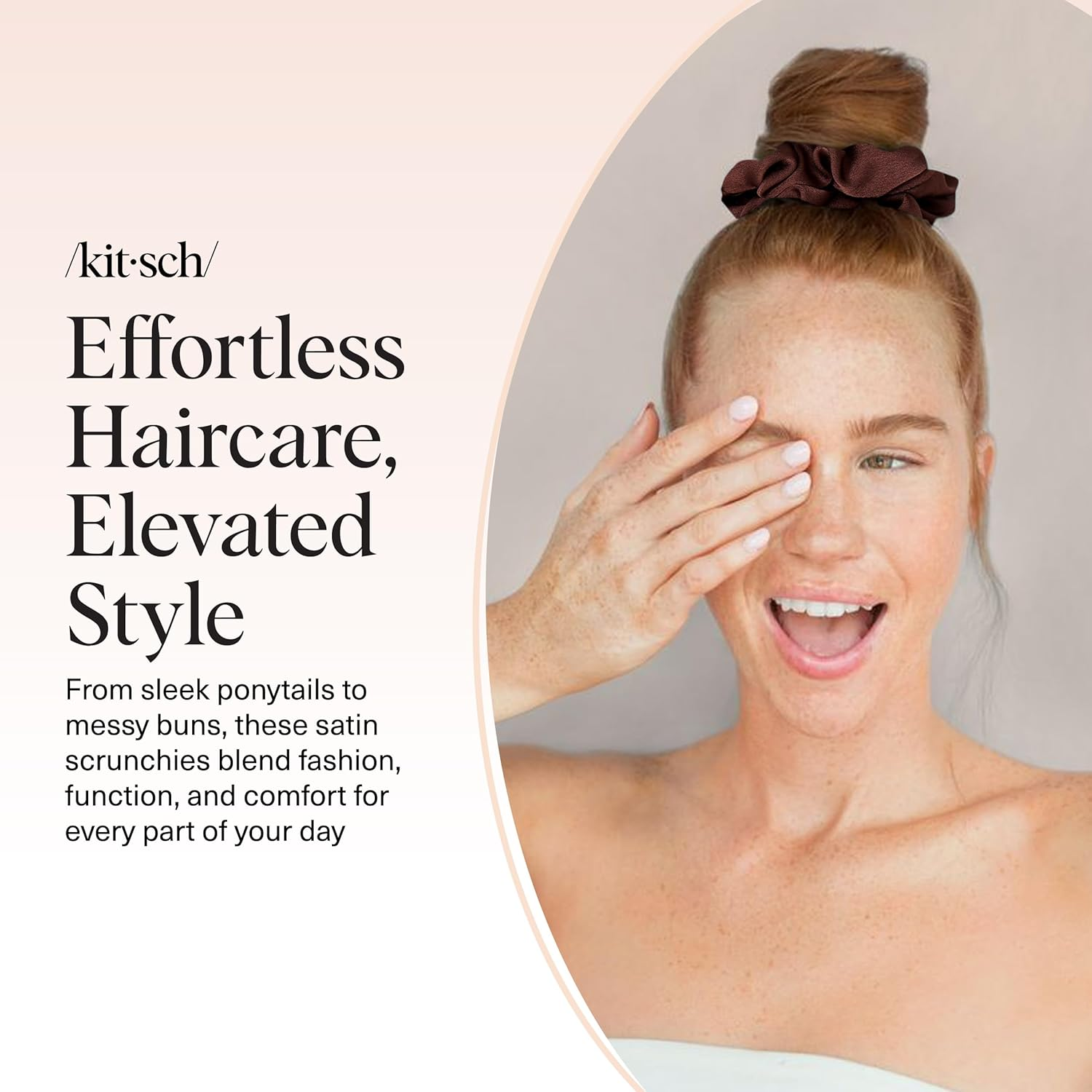 Kitsch Satin Scrunchies for Women - No Crease Hair Ties for Girls | Scrunchies for All Hair Types and Textures, Perfect for Day or Night | Ideal Gifts for Women - 5 Pcs, Cameo - Black image number 3