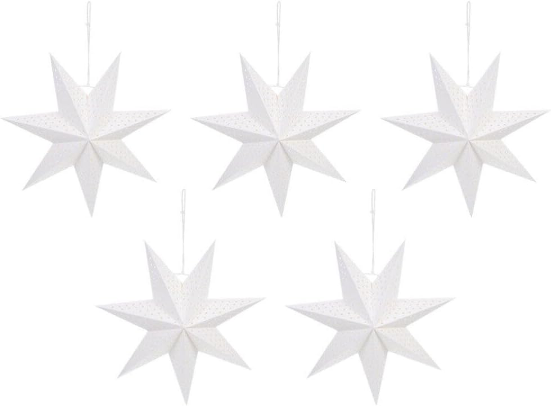 Ciieeo 5Pcs White Hanging Paper Star Lantern Lampshade 3D Large Paper Star 7 Pointed for Xmas Wedding Holiday image number 5