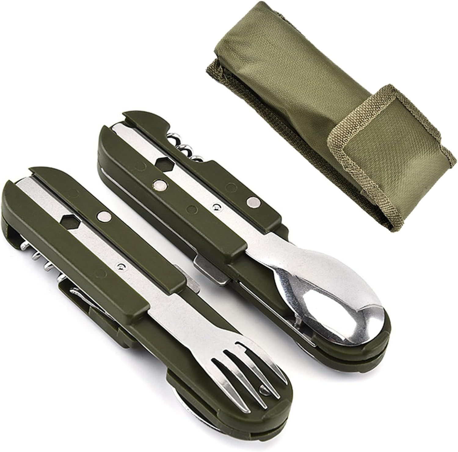 Stainless Steel Cutlery 5 in 1 Folding Cutlery Camping Cutlery Outdoor Cutlery Set with Removable Fork, Spoon, Knife, Bottle Opener, Can Opener and Carry Bag for Camping, Hiking, Picnic and Travel image number 4