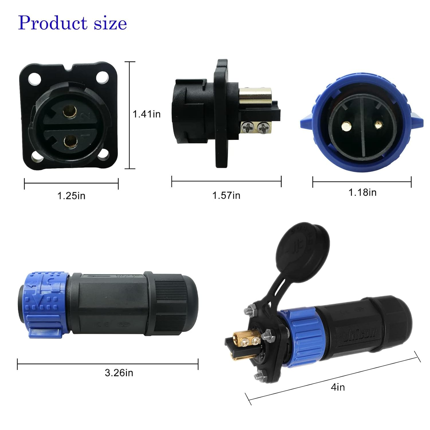 50 Amp Industrial Connector, 8AWG 2 Pin Waterproof IP67 Plug & Receptacle for Solar Array Charging RV Camper Trolling Motor (Blue)