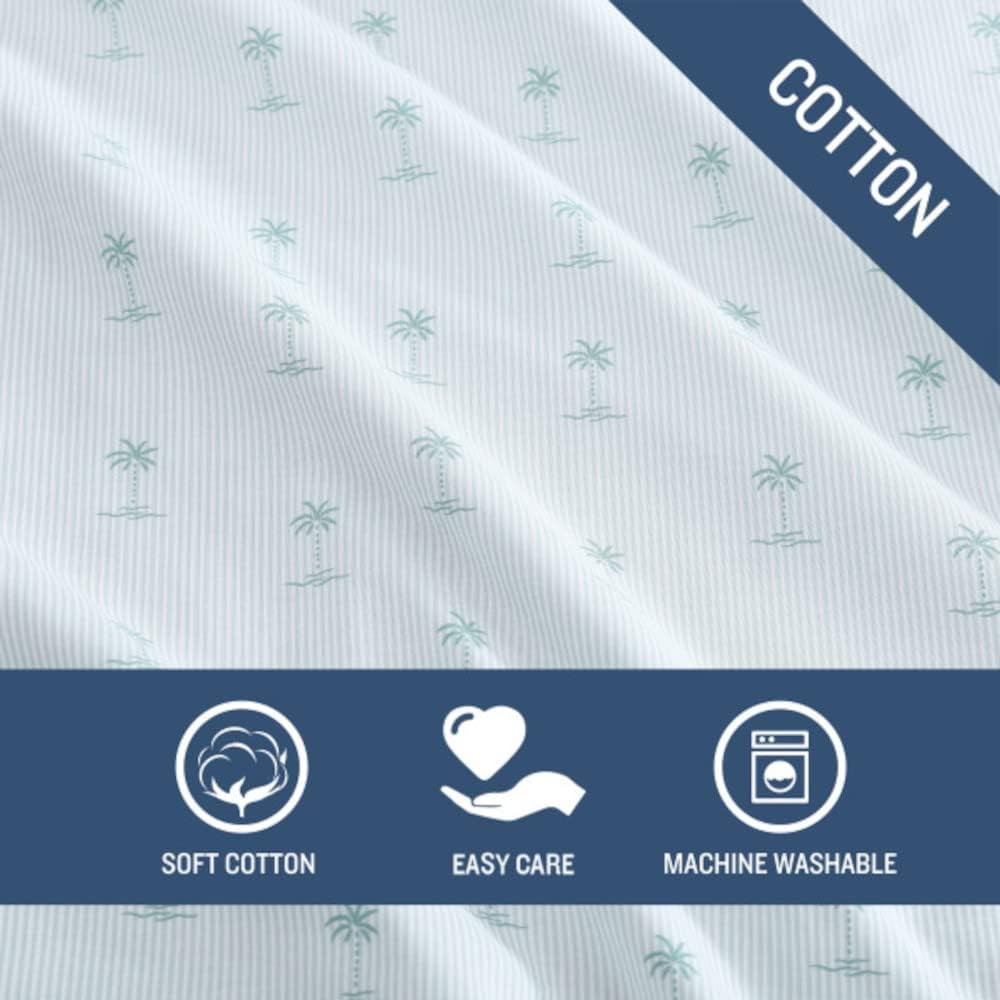 Tommy Bahama - Queen Sheets, Cotton Percale Bedding Set, Crisp & Cool, Stylish Home Decor (Kaw Palms Blue, Queen)