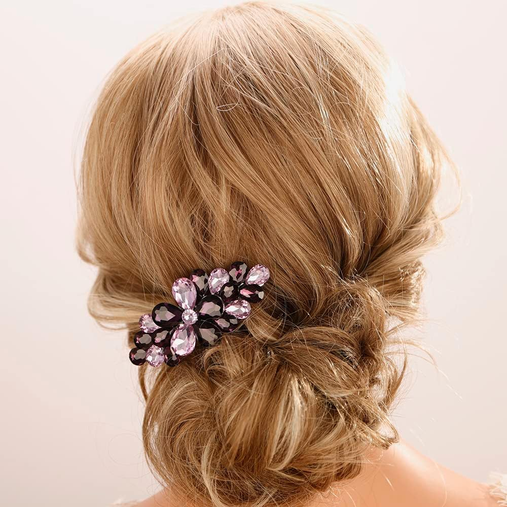 Aimimier Flower Crystal Hair Clip Shiny Rhinestone Barrettes Alligator Snap Hair Clips Floral Hair Clasp Bridal Hair Accessories for Women Girls (Colorful)