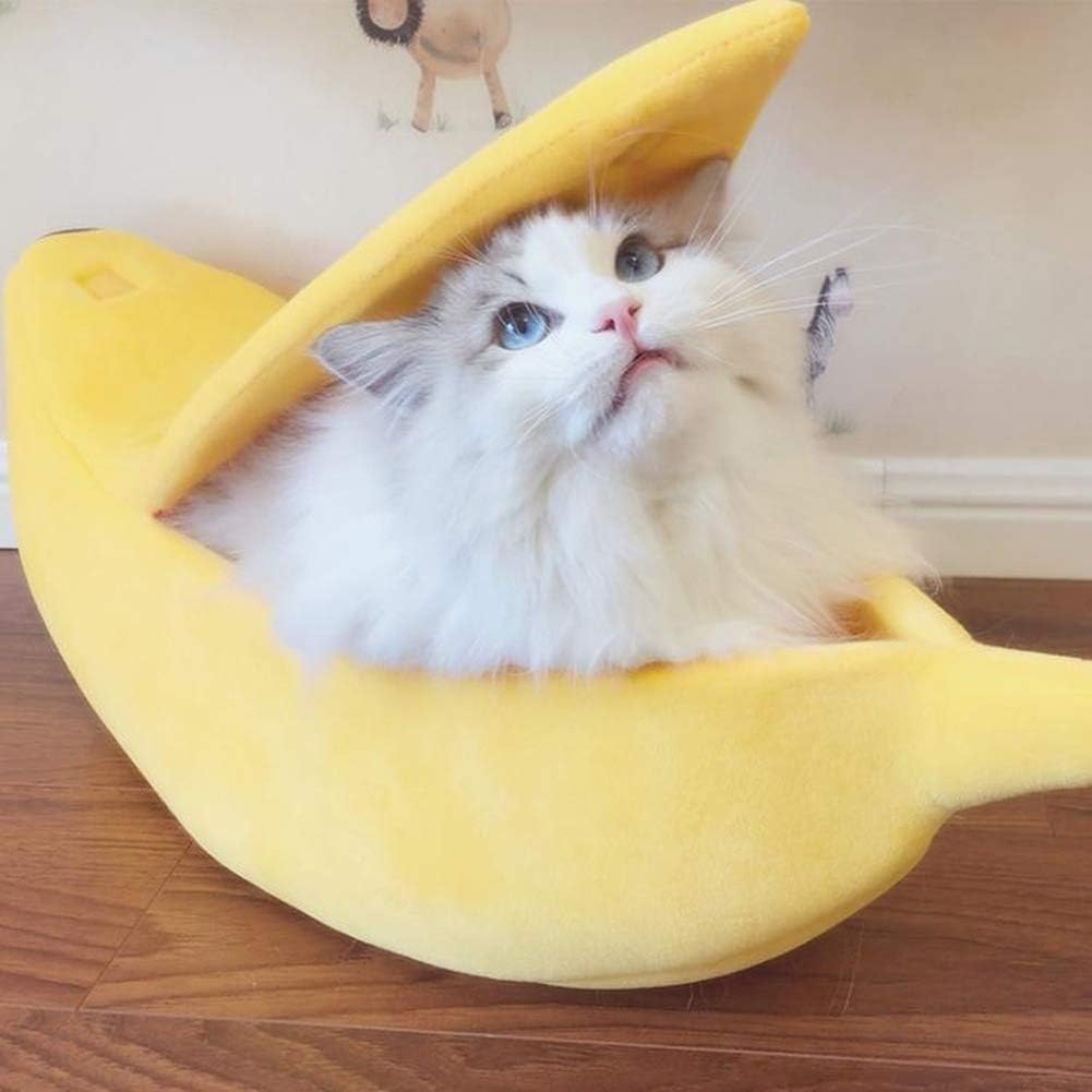 Banana Cat Beds for Indoor Cats, Cat Banana Tent, Banana Boat Bed for Cats, Banana Cat Bed House, Banana Shaped Cat Bed, Banana Bed for Kittens, Cute Banana Cat Bed Kitten Cave Cuddle Bed (Peach,M) image number 5