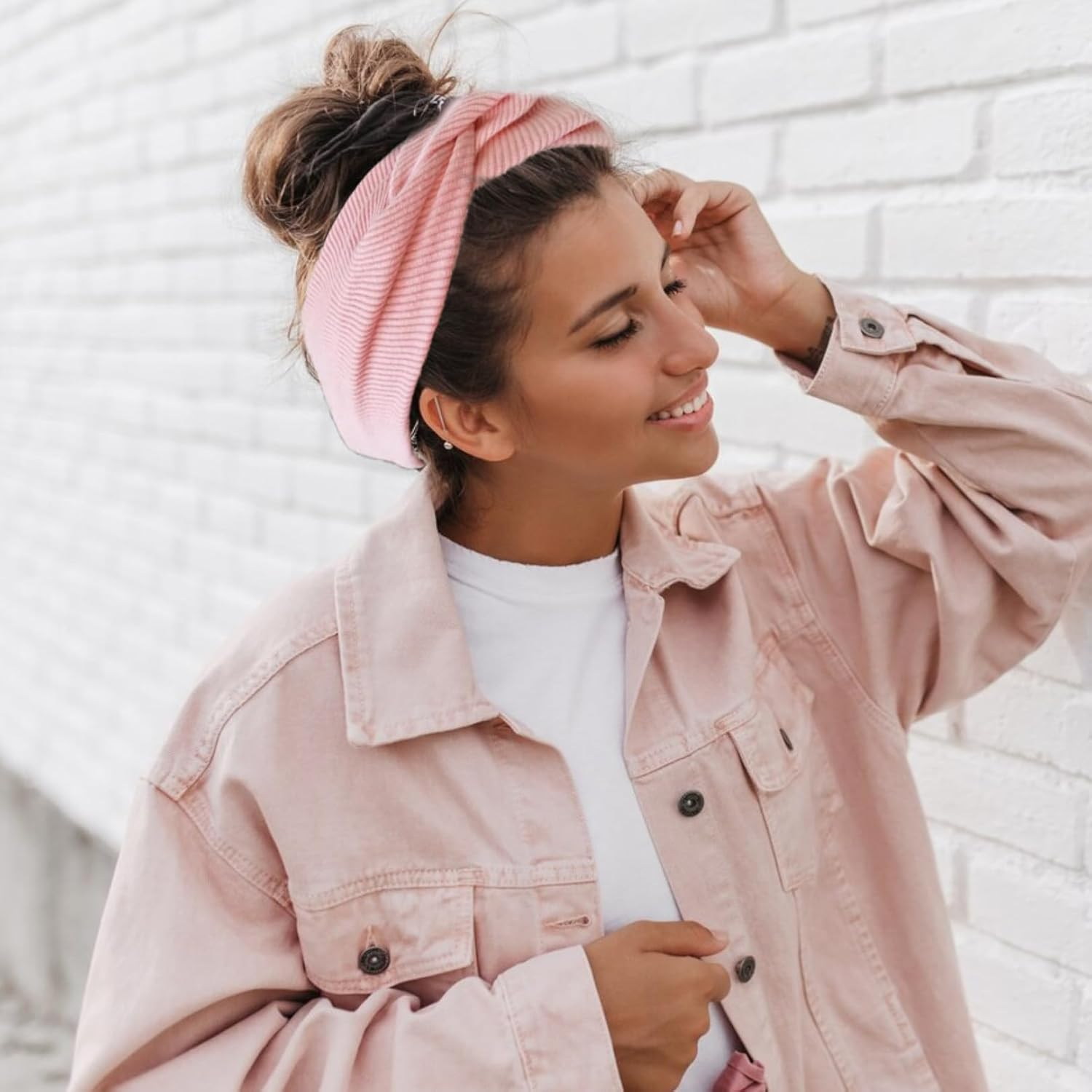 Pack of 4 Elastic Headbands, Women'S Wide Thin Headbands, Sweat-Absorbing, Knitted Cross Headscarf, Headband, Children, Girls, Spring Hair Accessories for Sports, Yoga, Running (Pink, Black, Khaki image number 2