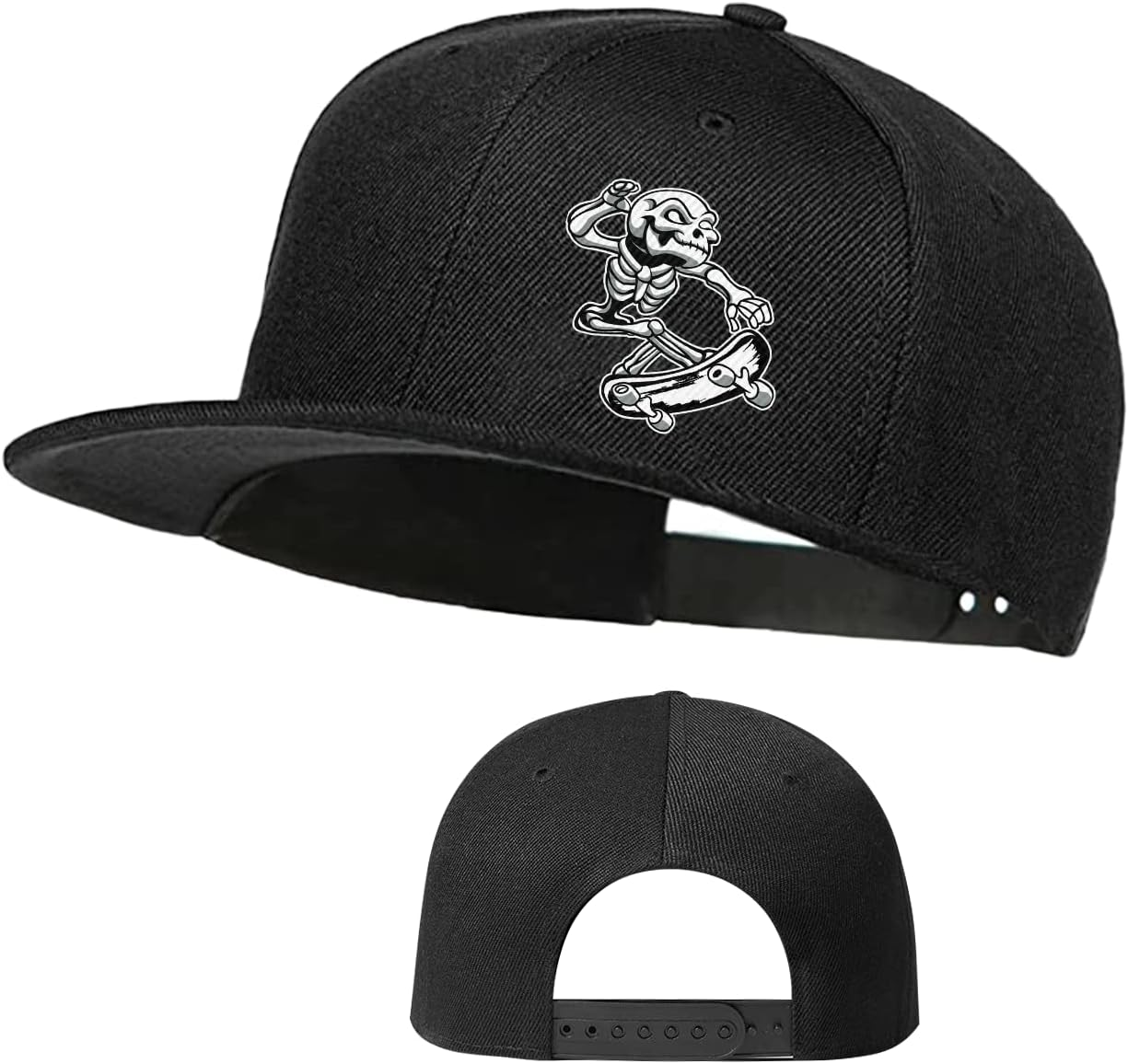 Skull Finger Flat Bill Hats for Men Black Mens Snapback Hat Baseball Cap Fitted Hat Rock N Roll Skeleton Hand Snap Backpack