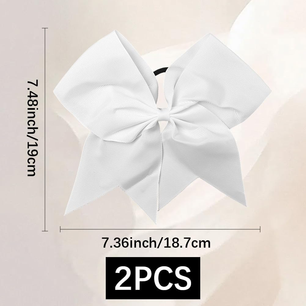 SUNNYCLUE 2Pcs Bow Hair Scrunchies Bow Scrunchies 20Mm Large White Soft Polyester Ribbon Bowknot Hair Ties with Long Tails Elastic Rubber Bands for Women Adults Holiday Fashion Gifts Accessories