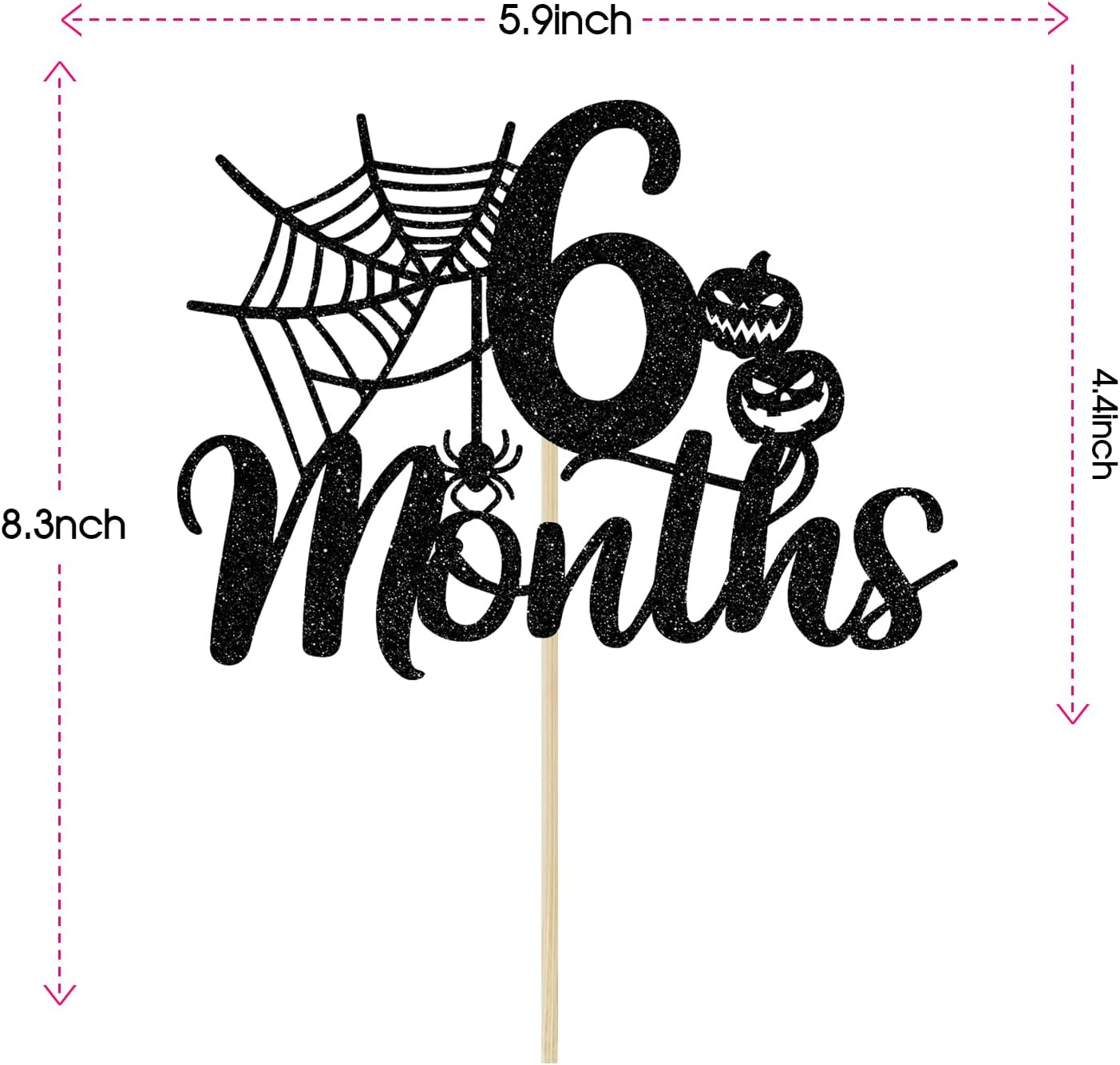 Halloween 6 Months Cake Topper, Halloween Half Birthday Cake Topper, Spider Web Half Birthday Decor, Halloween Themed Birthday Baby Shower Party Decorations, Black Glitter image number 5