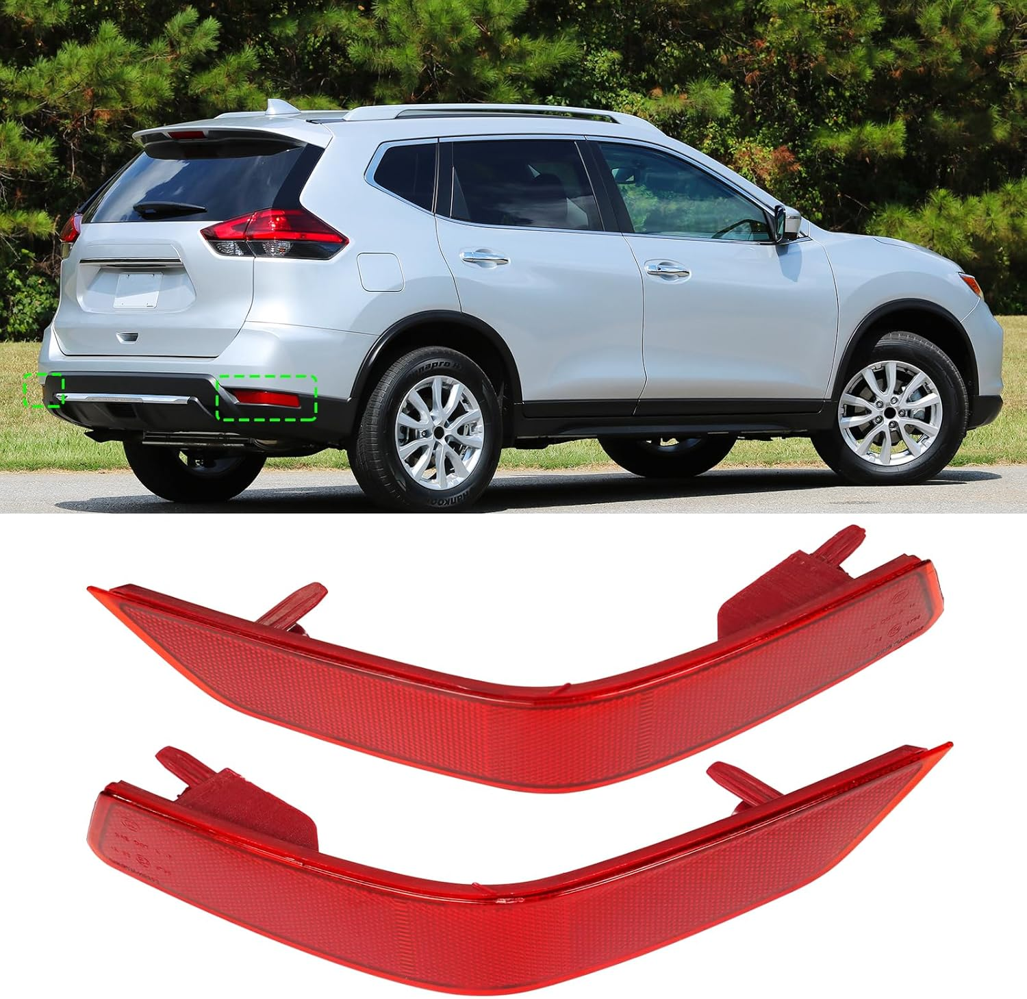 Compatible with Nissan Rogue Rear Bumper Reflector 2017-2020,Left Driver & Right Passenger Side Red Marker Trim Replace for 265656Fv0B,265606Fv0B,Back Reflectors Light W/O Bulb image number 6