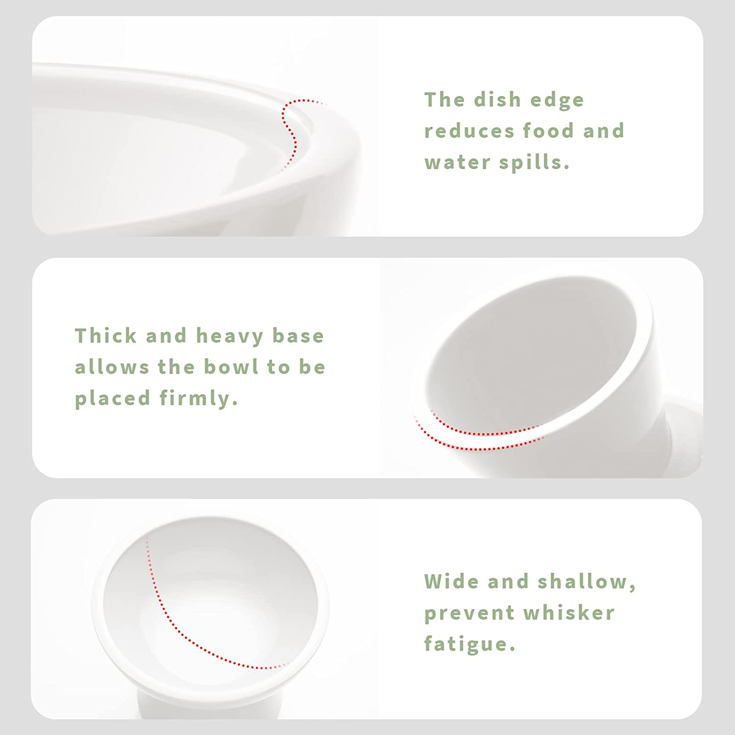 CEEFU Extra Wide Elevated Ceramic Cat Bowl, 6.2" Shallow Dish for Whisker Fatigue Relief, 5" Height for Easy Feeding, Durable Raised Cat Food Bowls, Pack of 2, White