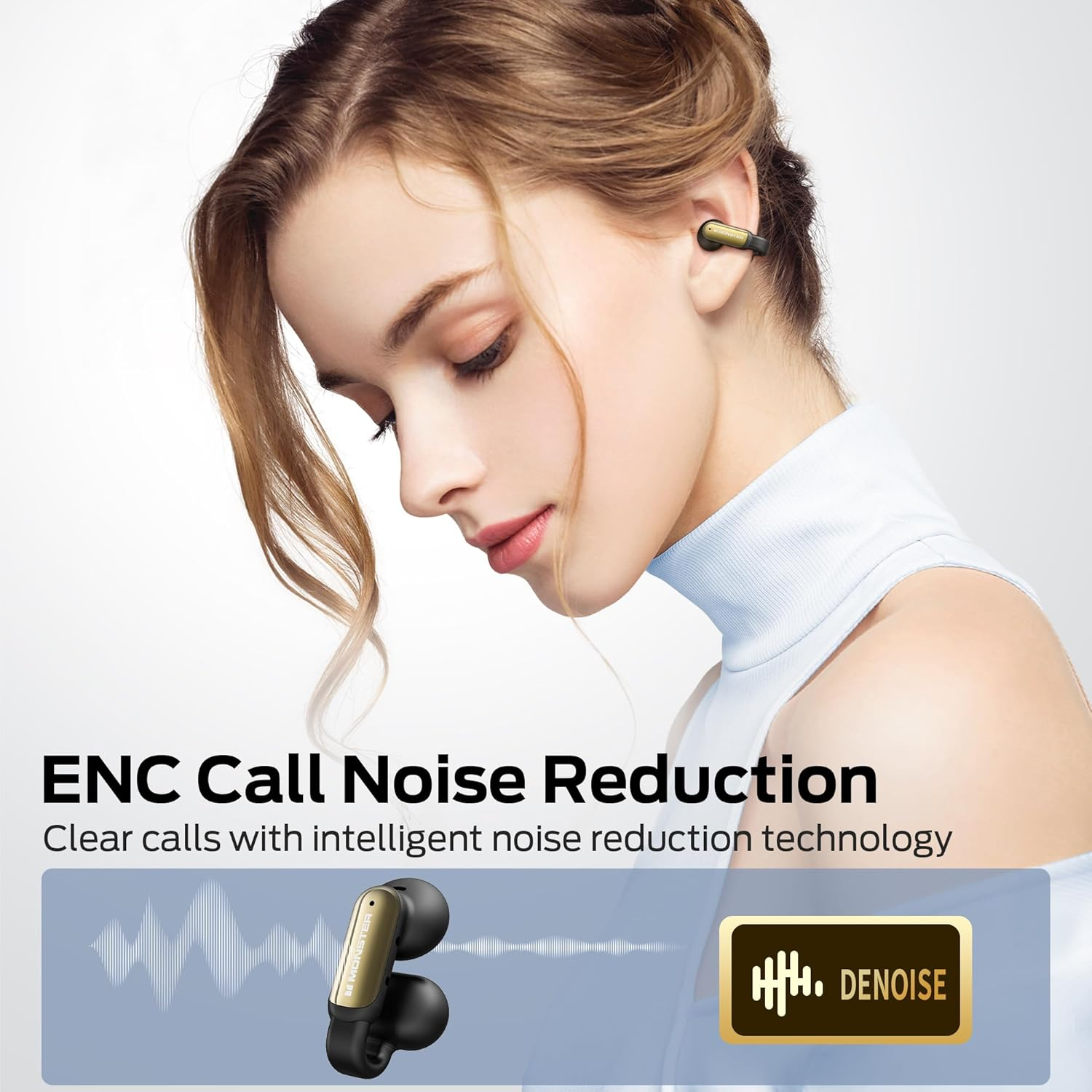 Monster Wireless Earbuds Open AC601, Comfort Clip-On Bluetooth Earbuds Type-C Charging, Bluetooth 5.4 Open Earbuds Pure Sound with ENC, IPX5 Waterproof, Touch Control Wireless Headphones (Black) image number 1