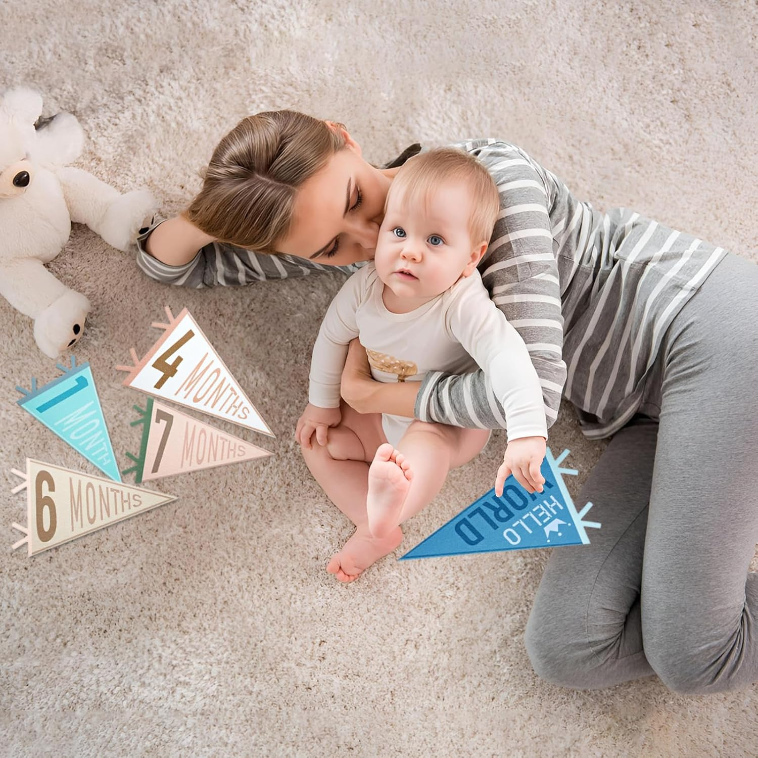 14 Pcs Baby Monthly Milestone Felt Pennant, LIOUCBD Month Baby Milestone Signs, Monthly Milestone Triangle Banners for Boy Girl, Age Milestone Flag Signs for Photos Props &Newborn Birthday Party Decor image number 6