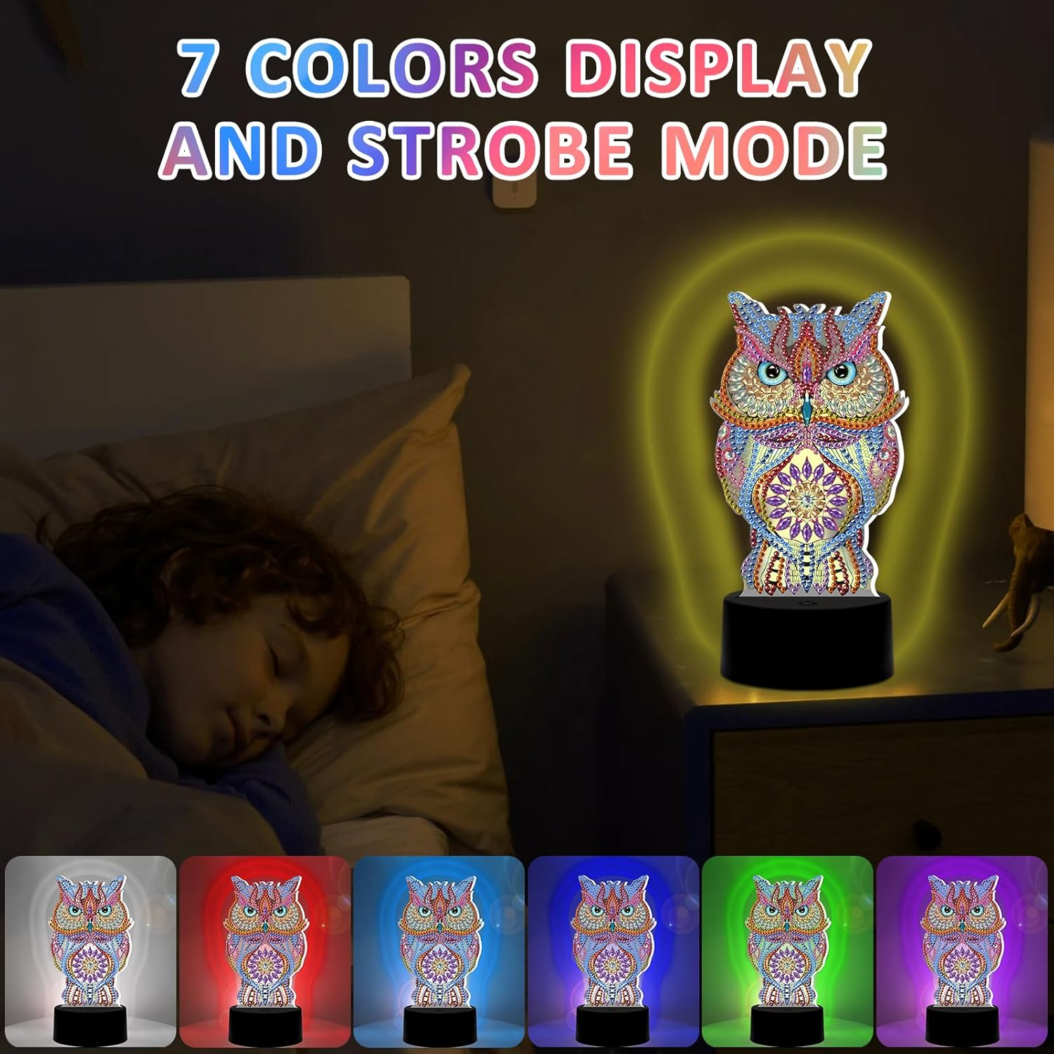 ZUNGGWOK Diamond Painting Kits for Girls 3D Painting Craft Kits Night Lights,Diy Art Kits for 6 7 8 9 10 11 12 Year Old Girls Boys Birthday Gift - Owl image number 4