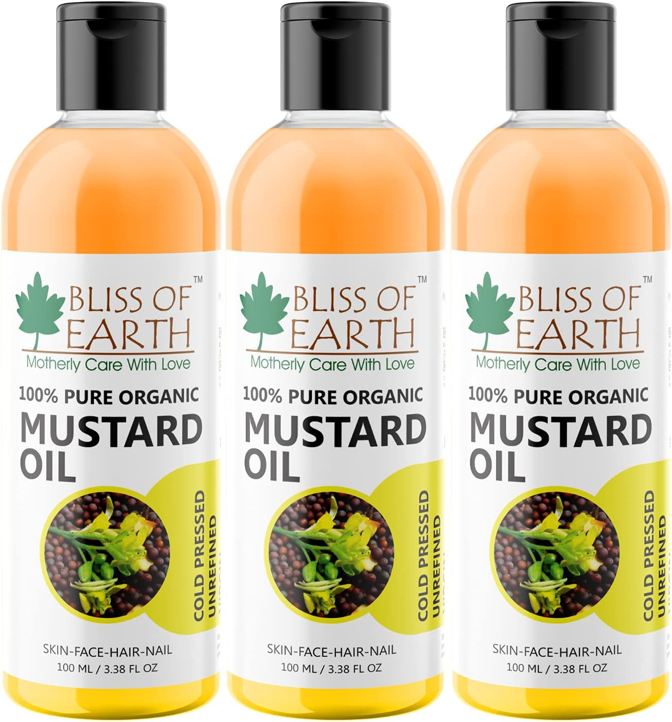 Bliss of Earth Organic Mustard Oil for Hair Growth & Baby Massage (3X100Ml) image number 4