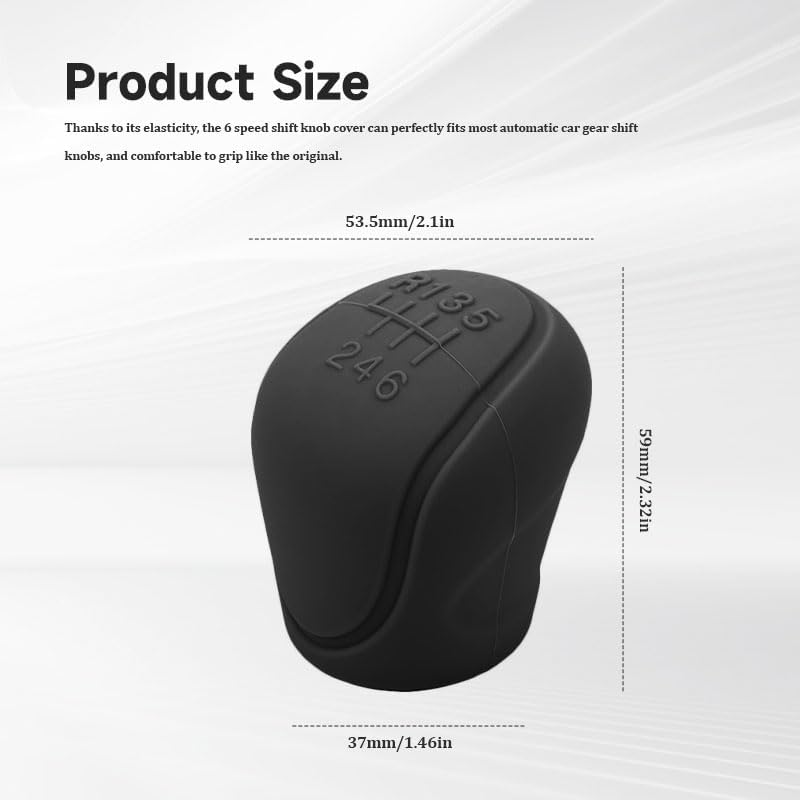 6 Speed Gear Knob Cover, Universal Car Shift Knob Cover with Upgraded Silicone Gear Stick Headl, Fit for Manual and Automatic Gear Stick（Black）