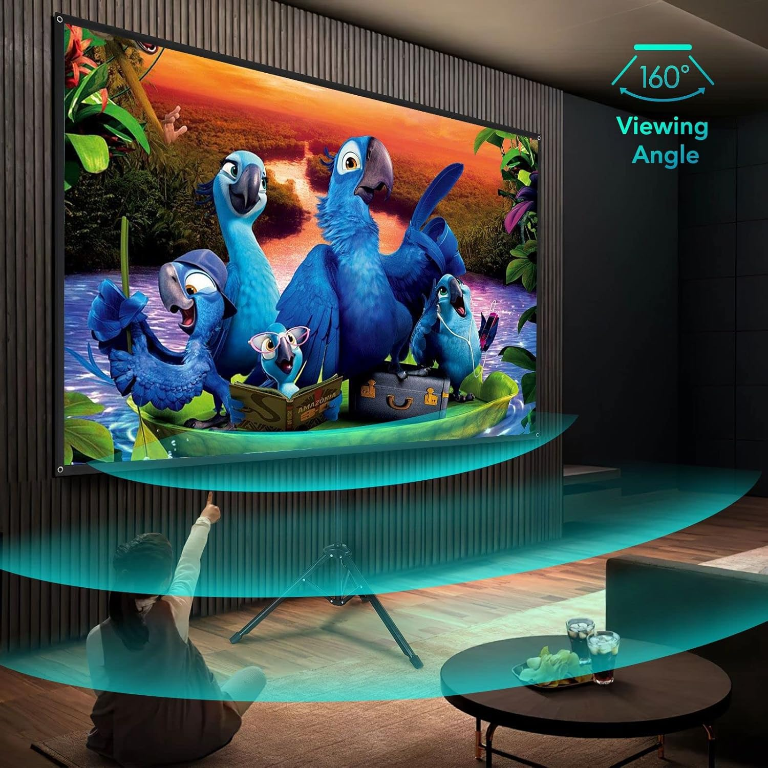 OGL 4K Portable Projector Screen with Tripod Stand, 80 Inch 16:9 Light-Weight Outdoor Movie Screen, Mobile and Compact, Easy Setup and Carrying, Projection Screen with 1.2 Gain Density Fiber, Idea for Home Cinema, Tours, Exhibitions, Meeting image number 3