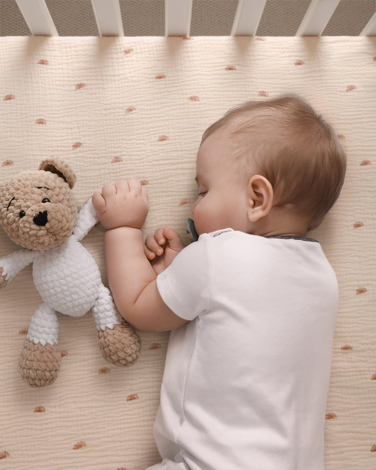 Blissful Diary Muslin Crib Sheets for Girls and Boys, 100% Cotton Boho Neutral Fitted Baby Sheet Standard Mattress & Toddler Bed (52''X28''), Soft Breathable 2 Pack (Sunshine&Brown) image number 4