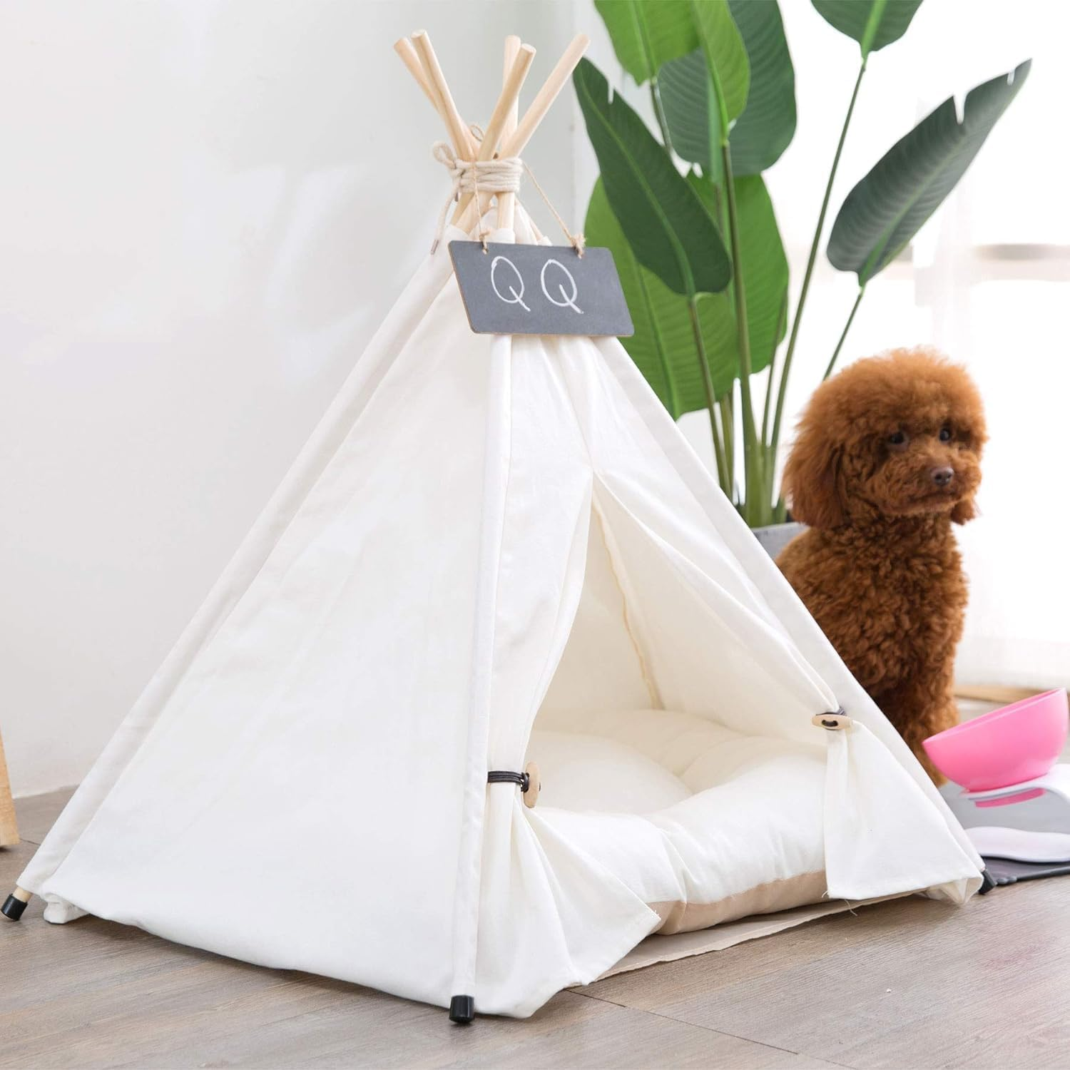 Pet Teepee Dog & Puppy Cat Bed Tents Tipi Portable Houses with Thick Cushion (L:Size Fits 15Kg/33Lbs (Pets)) image number 4