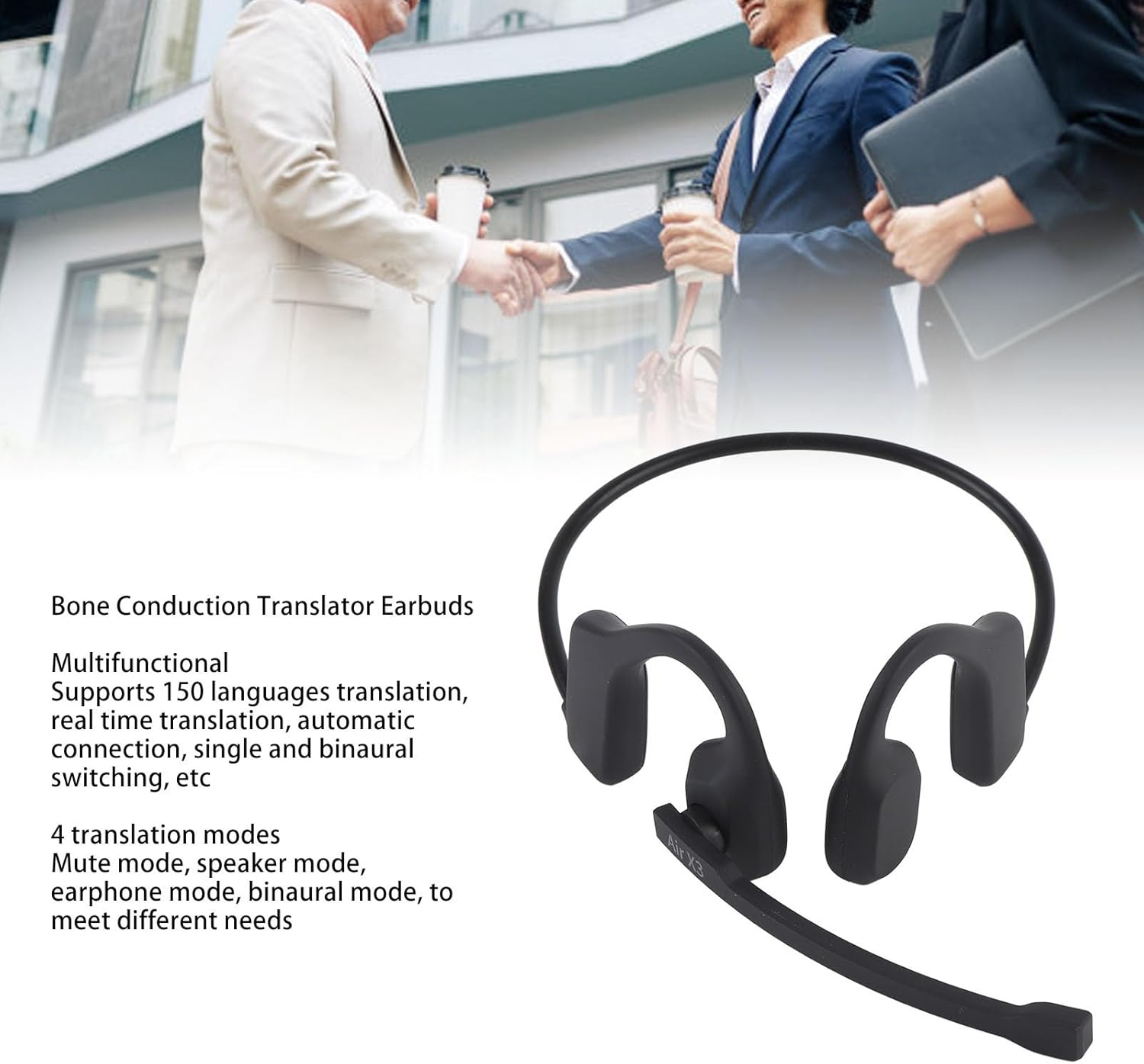 Cryfokt Language Translator Earbuds Bone Conduction 5.3 Earphones, Real Time Translation for Business Meetings, ABS Material image number 2