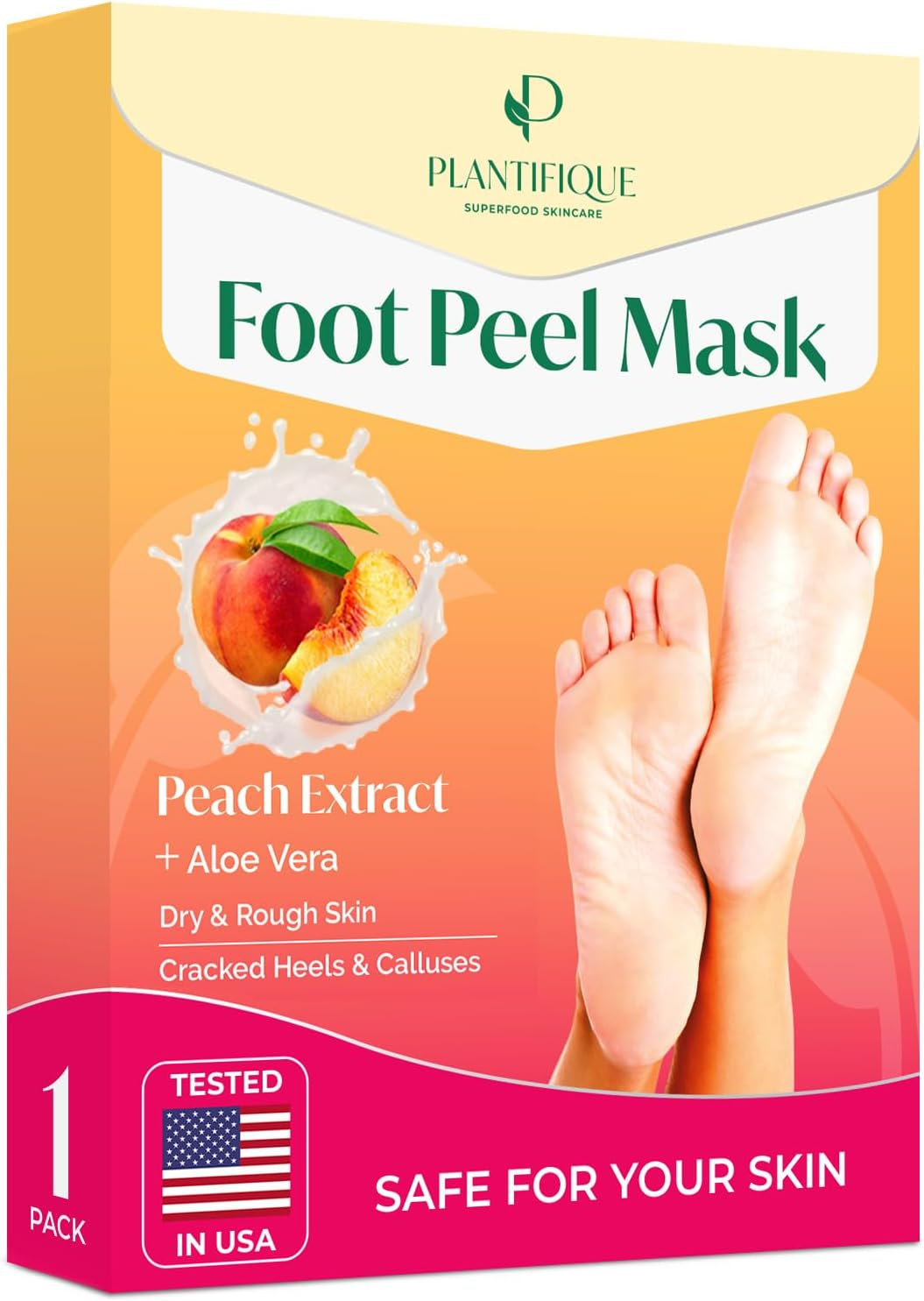 PLANTIFIQUE Foot Peeling Mask 1 Pack | Dermatologically Tested Repairs Heels & Removes Dry Dead Skin for Baby Soft Feet | Exfoliating Foot Peel Mask for Dry Cracked Feet | Peach image number 2