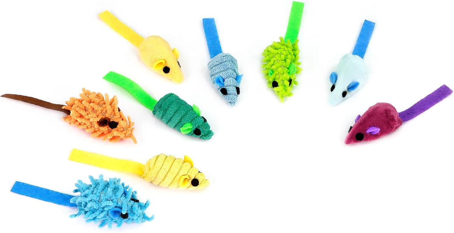 CHIWAVA 27PCS 2" Striped Shaggy Cat Toy Mice with Rattle Assorted Small Mouse Interactive Play for Indoor Cats Mix Color image number 3