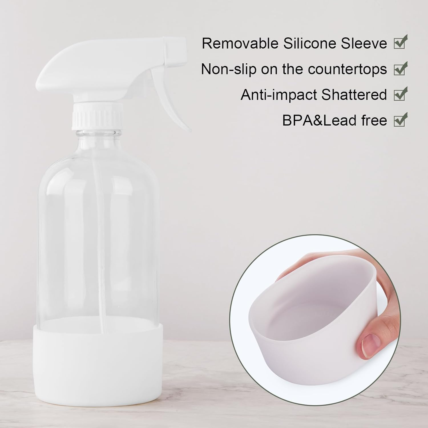 Hmaimas Glass Spray Bottles for Cleaning Solutions, 16Oz Reusable Clear Empty Mist Spray Bottle with Silicone Sleeve for Hair, Plants and Essential Oils 2 Pack image number 2