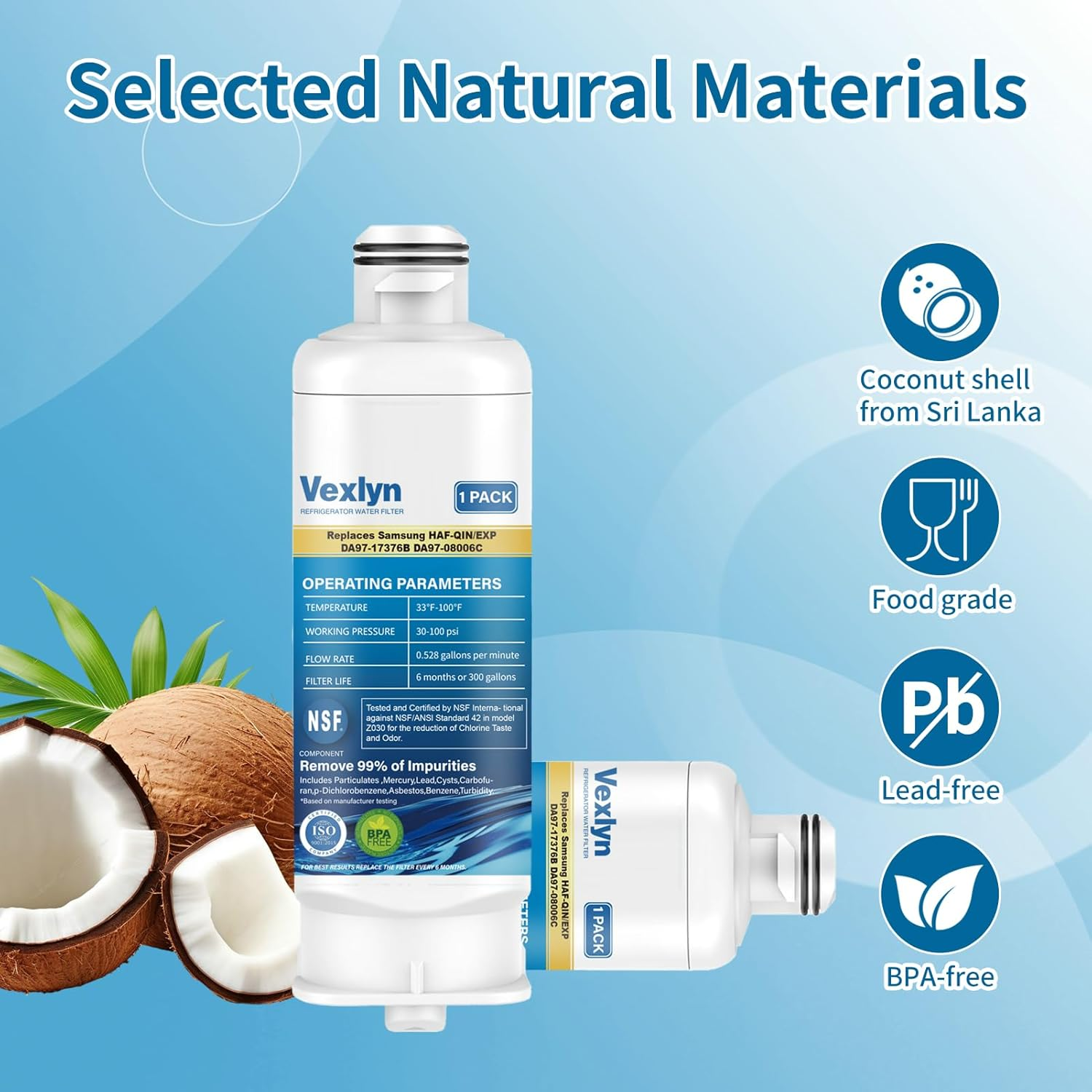 DA97-17376B Refrigerator Water Filter Replacement for Samsung Haf-Qin/Exp Haf-Qin,Rf28T5001Sr,Da97-08006C,Rs27T5200Sr,Rf28R7351Sg,Rf24R7201Sr,Rf27T5201Sr,Ws645A,Pack of 2 image number 4