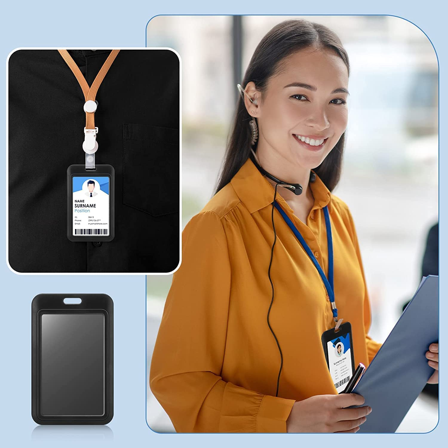 Plastic Vertical ID Badge Holder - Double Sided Hard Rigid Card Case with Slide Open Design - 10Pcs Name Tag Bus Card Holders image number 1