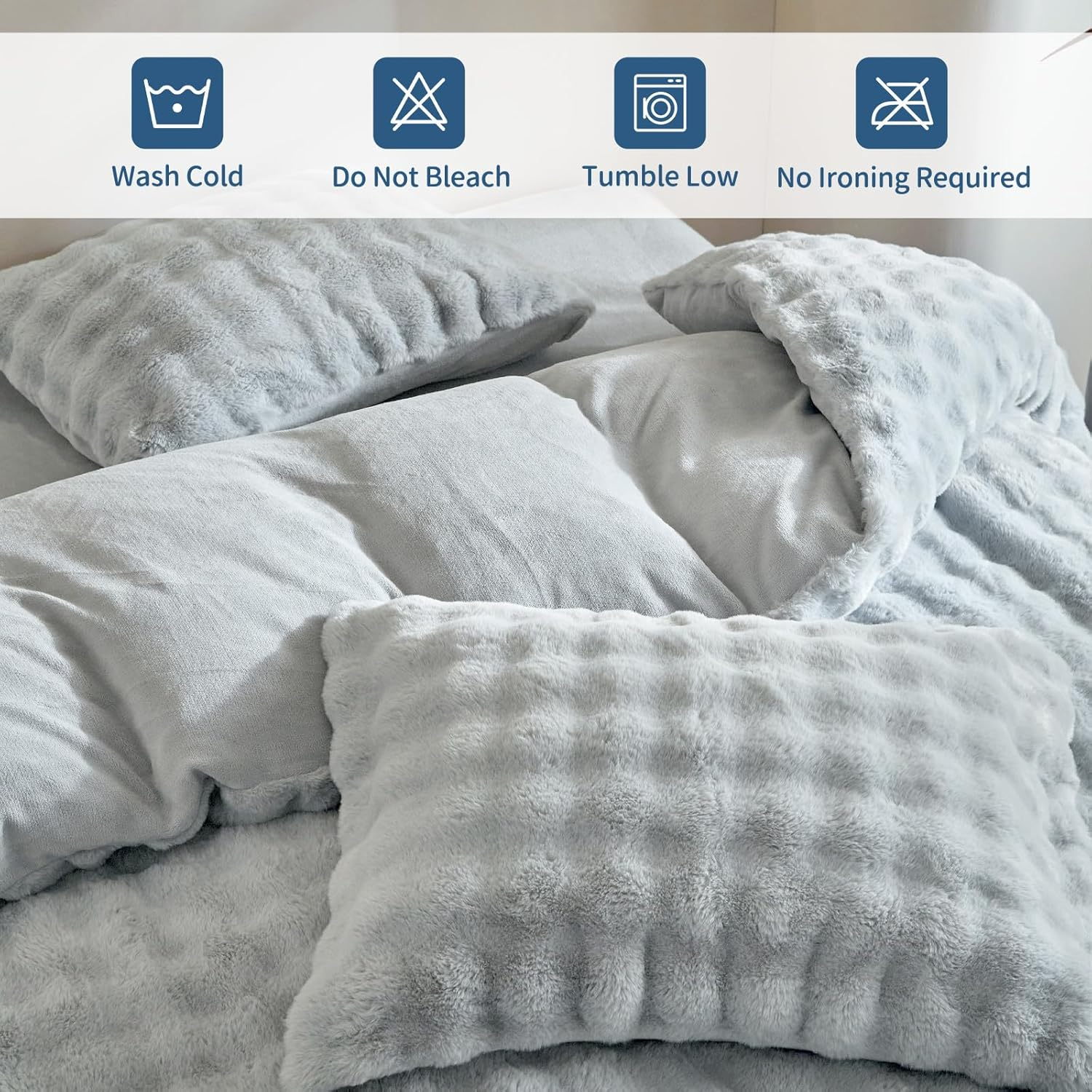 Tokokimo Plush Duvet Cover 240 X 260 Cm with 2 Pillowcases 65 X 65 Cm - Warm Winter Plush Rabbit Fur Bedding Set 240 X 260 Cm with Zip, Grey image number 3