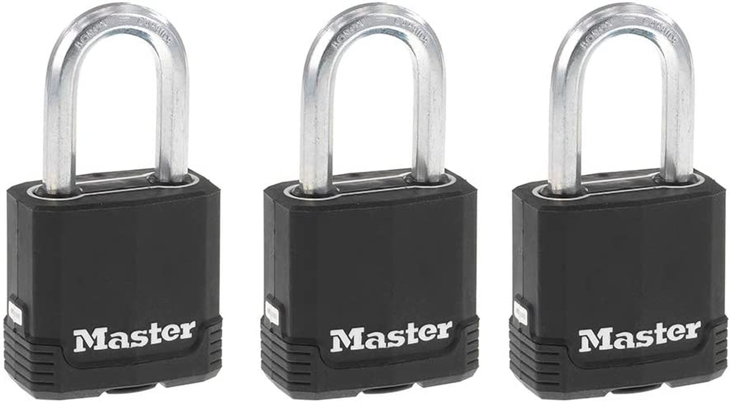 Master Lock Magnum Heavy Duty Outdoor Padlock with Key, Weather Resistant Body and Cut Resistant Shackle Make Lock Perfect for Fences, Gates, Sheds, 2 Pack, M115XTLF