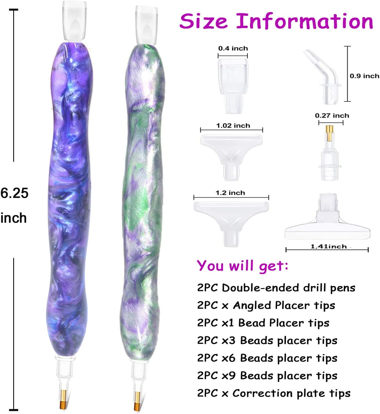 Praise V Do 2PC Diamond Painting Pen, Diamond Art Pen, Diamond Painting Drill Pen Only, Handmade Resin 5D Diamond Painting Art Pen Kits Tool Accessories Nail Stylus (Purple Orchid) - 7Colors image number 6