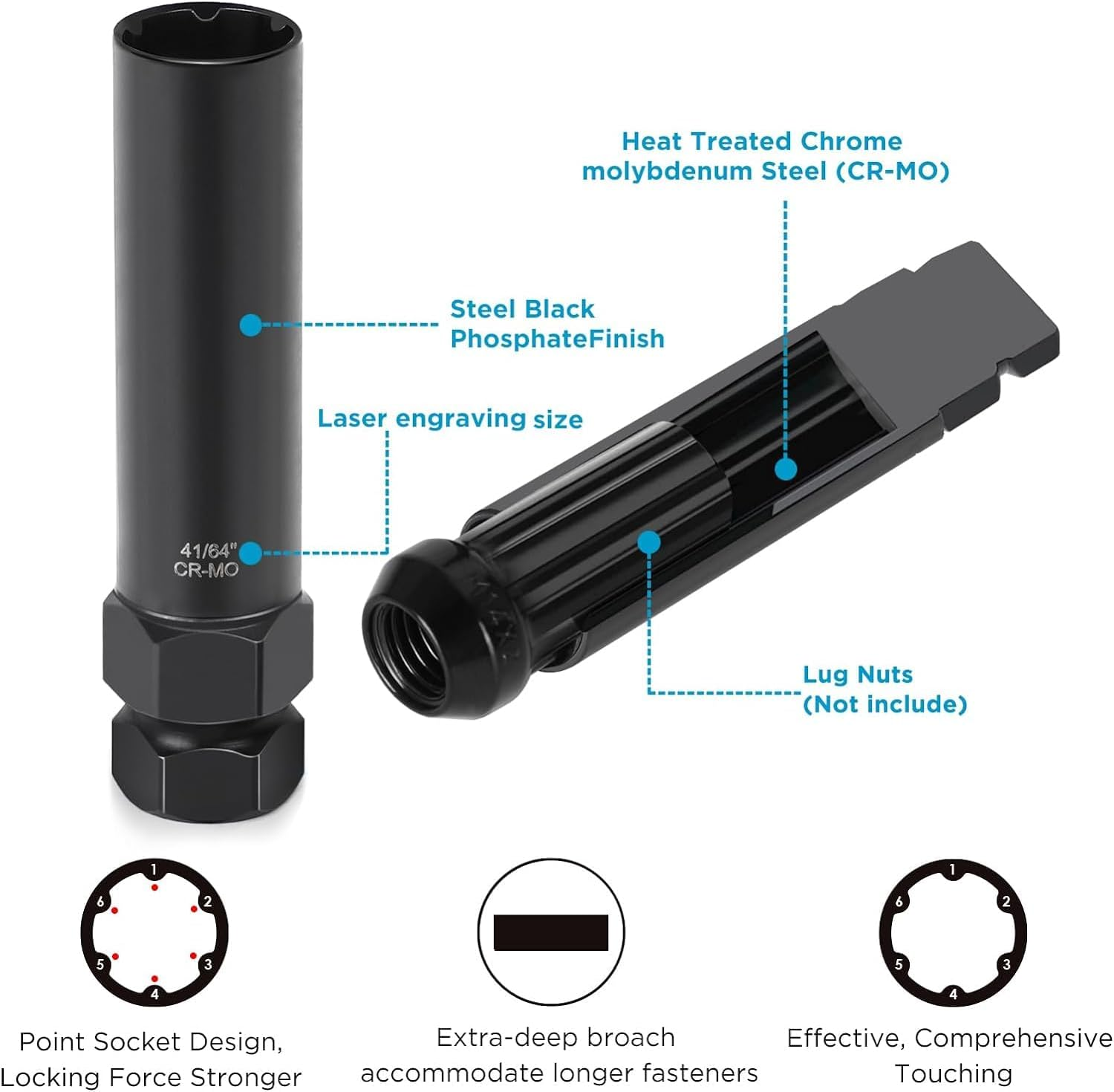 IONPSHG 2 Piece 6 Spline & 7 Spline Tuner Socket Key Tool Lug Nuts Replacement Socket Wheel Lock Replacement Aftermarket Wheels Works with 17Mm and 19Mm (3/4) Hex Sockets (Thin Wall 20.5Mm Diameter) image number 2