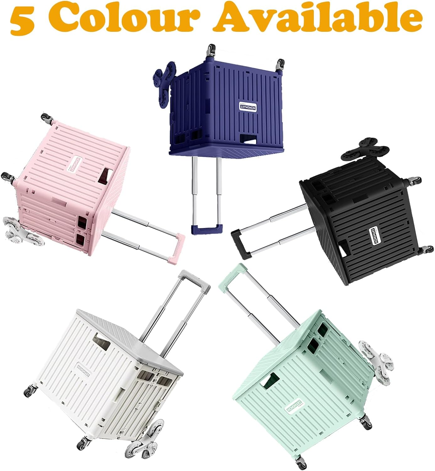 Viviendo Foldable Shopping Trolley, 65L Collapsible Utility Cart, Folding Portable Crate Handcart with Climbing Wheels and Metal Telescopic Handle - Black image number 5