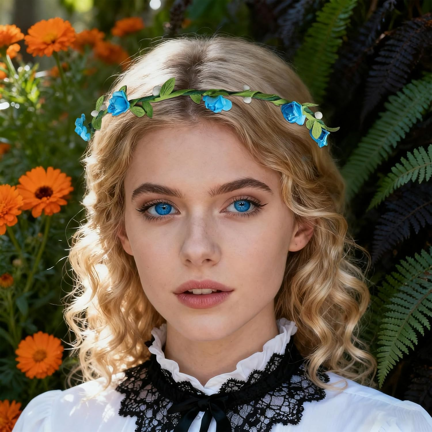 Srotmirw 4 Pcs Flower Crown with Rose for Women Girls for Halloween Hair Accessories in Pink Blue Purple and White image number 4