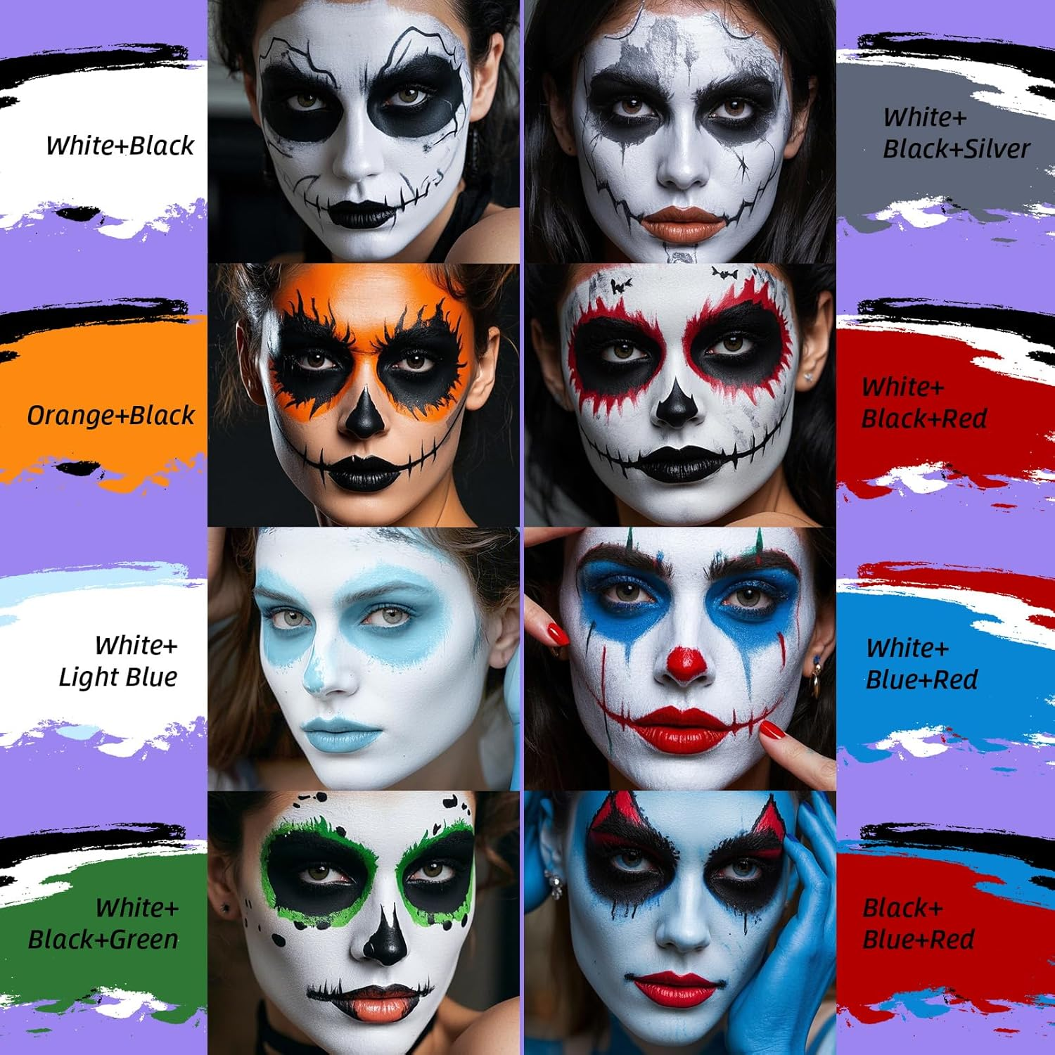 YBUETE Orange Face Body Paint Set, Professional Paint Set for Halloween Cosplay Costume Party, Full-Coverage Multi-Color Cream Makeup Blendable Set for Adults Halloween Cosplay SFX Makeup Paint - Black image number 4