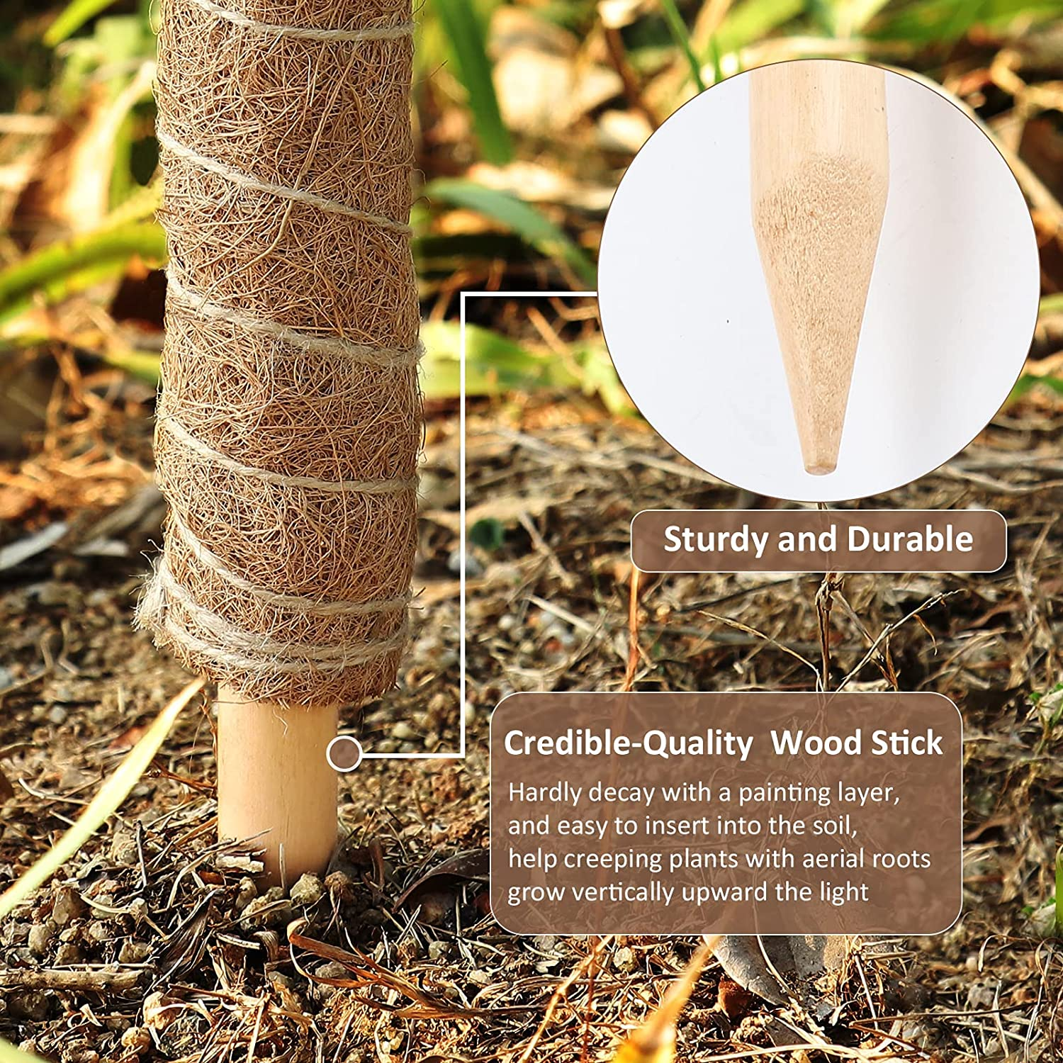4 Pack Moss Pole for Plants Monstera, 15.7 Inch Plant Stakes Support Plant Coconut Silk Climbing Pole Coco Sticks with Garden Ties for Indoors Outdoor Plants Climbing Plants Growth (4 PCS) image number 2