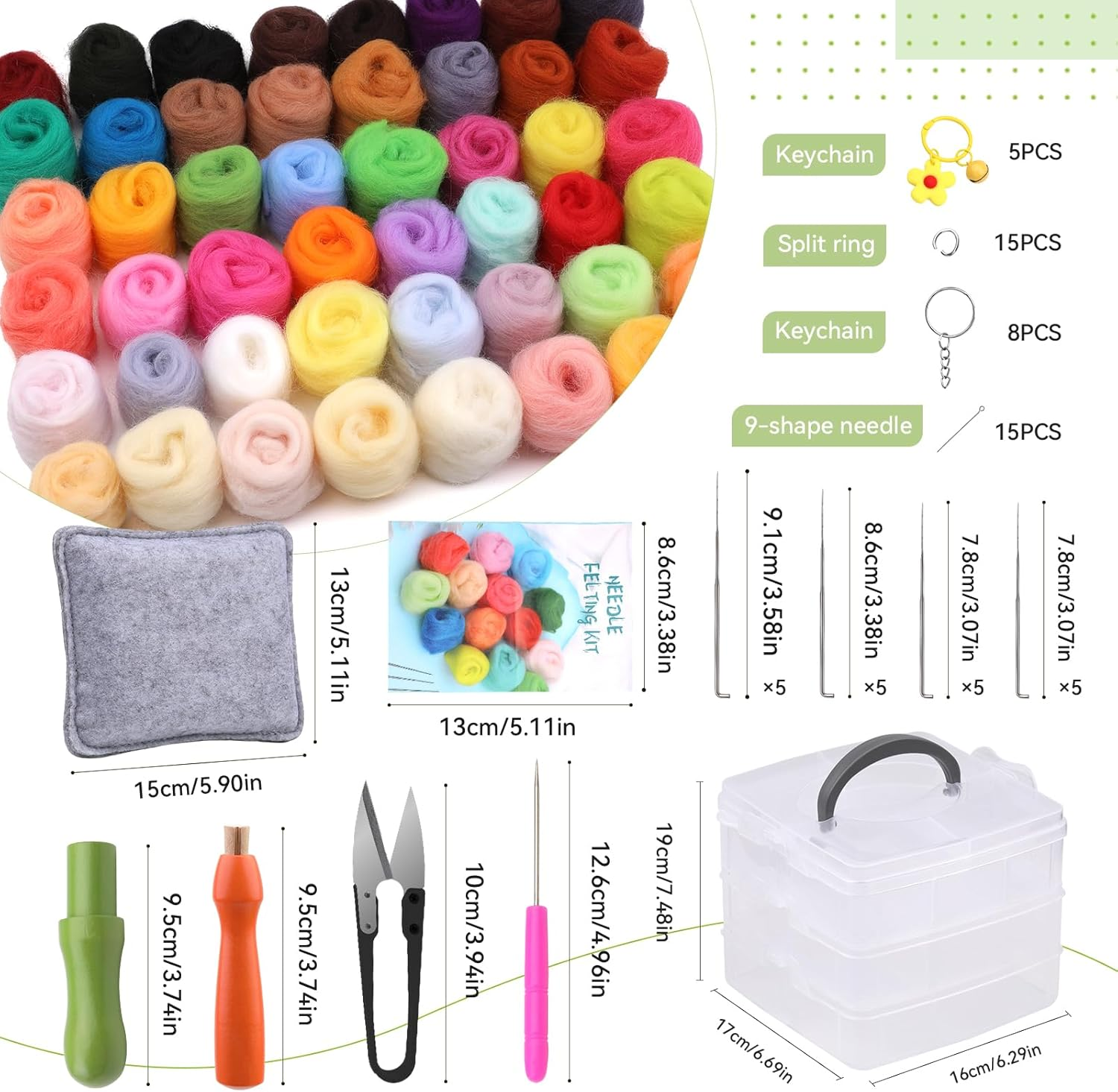 Wamkon Needle Felting Set Felting Needles for Dry Felting Consisting of 48 Colours, Felting Set for Beginners with Tools as Well as a Storage Box and Instructions for Beginners in Crafts image number 1