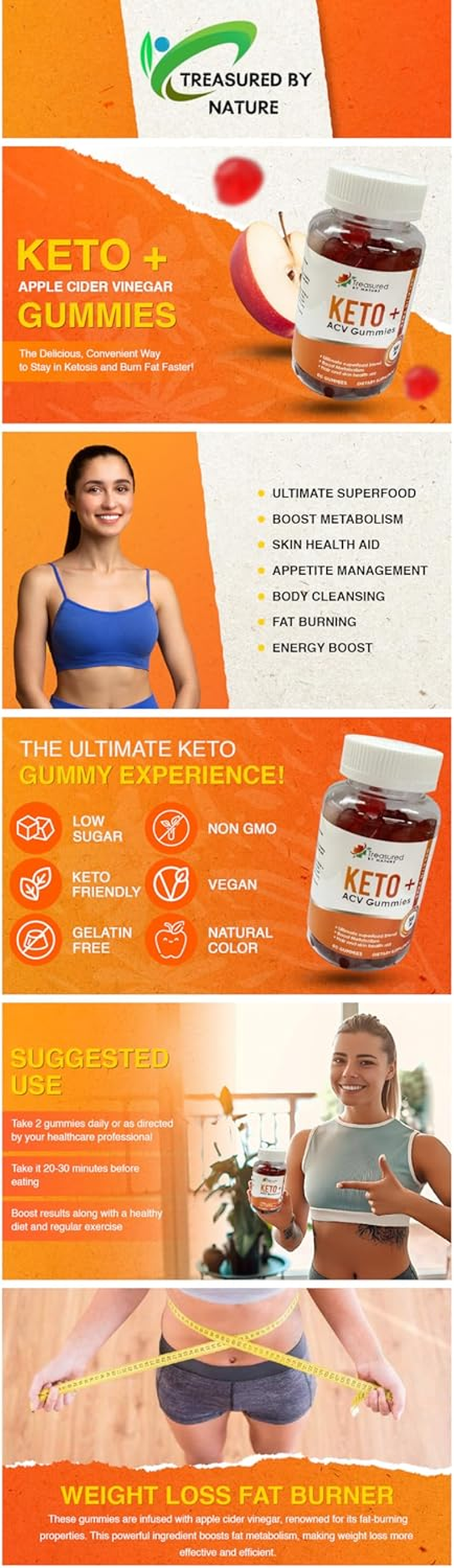 Apple Cider Vinegar Gummies, Keto-Friendly Vegan Superfood Supplement for Digestion,Fat Loss Aid, Bloating Relief & Weight Management with Vitamin B6 & B12 for Energy & Metabolism Support for Men & Women image number 5