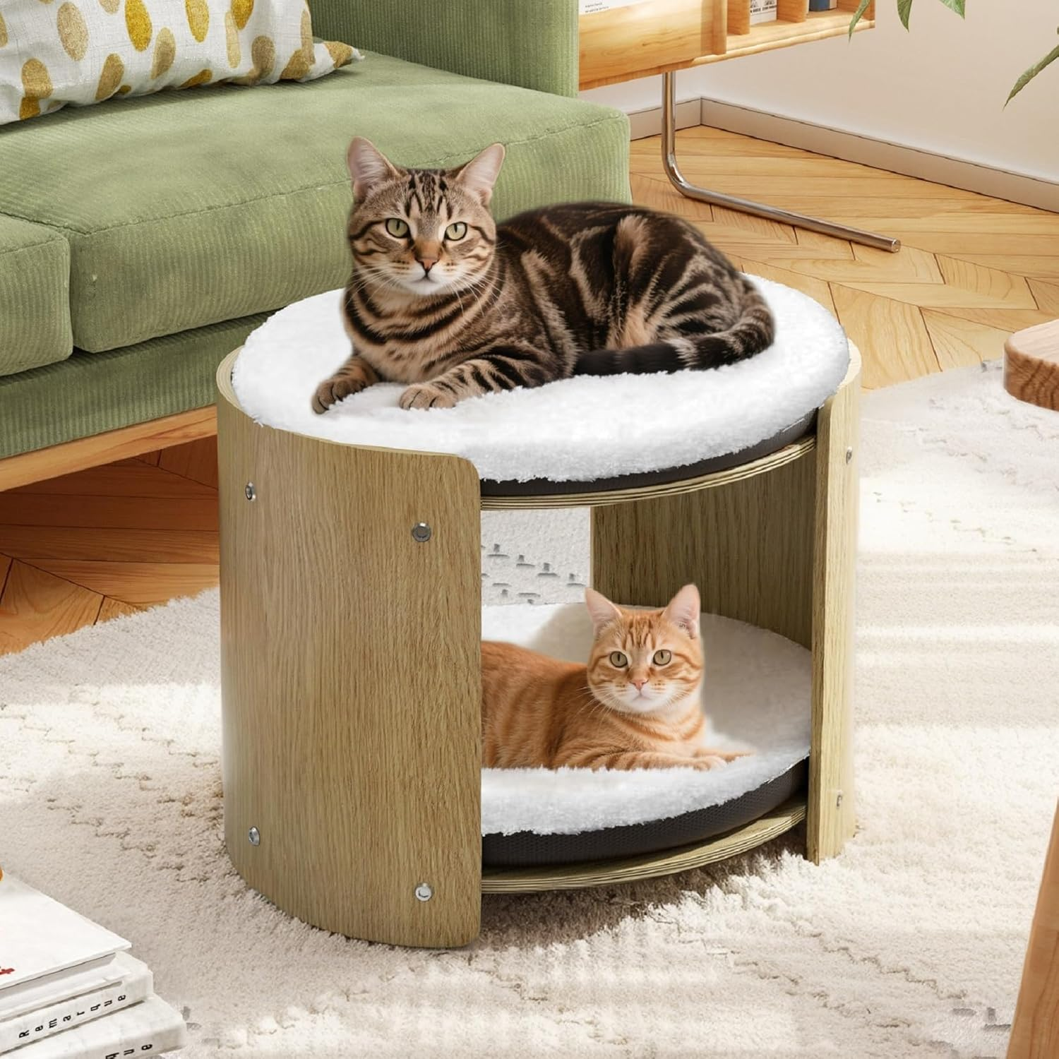 Bingopaw Elevated Cat Bed: 2-Tier Cat Stool for Indoor Cats, Beech Wood Frame Double Kitten Bunk Bed Pet Furniture with Super Soft Plush Mats More Thicker image number 5